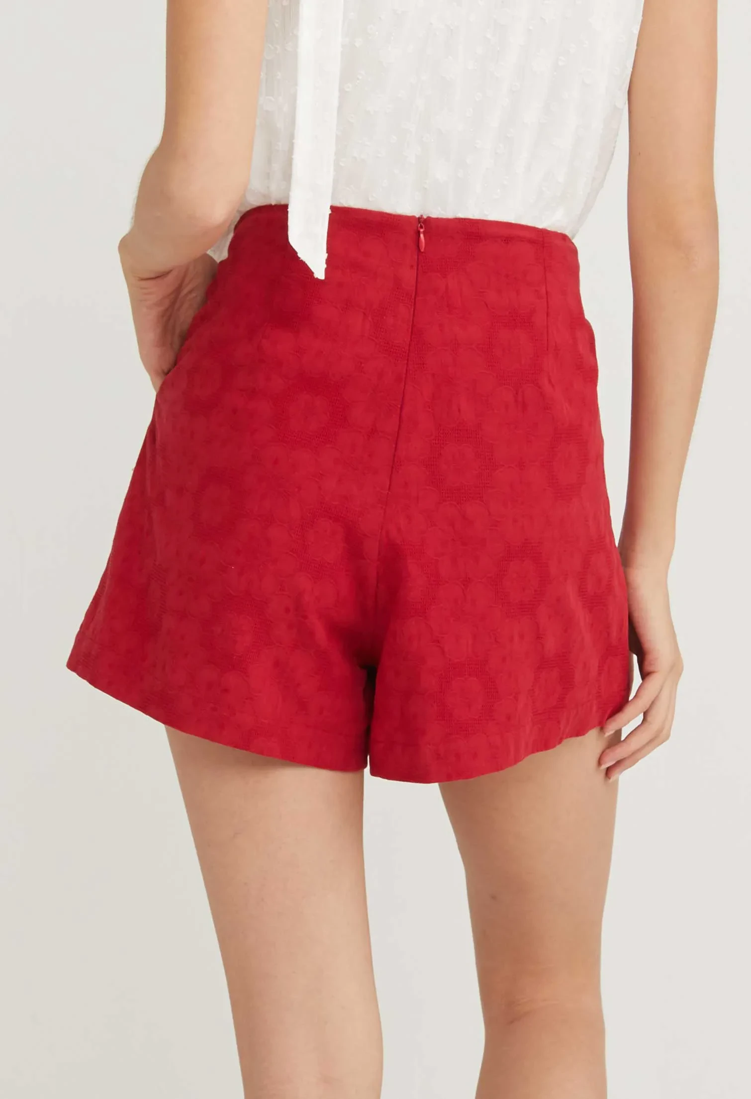 CHERRY BLOSSOM WIDE LEG PLEATED SHORTS [D/RED]