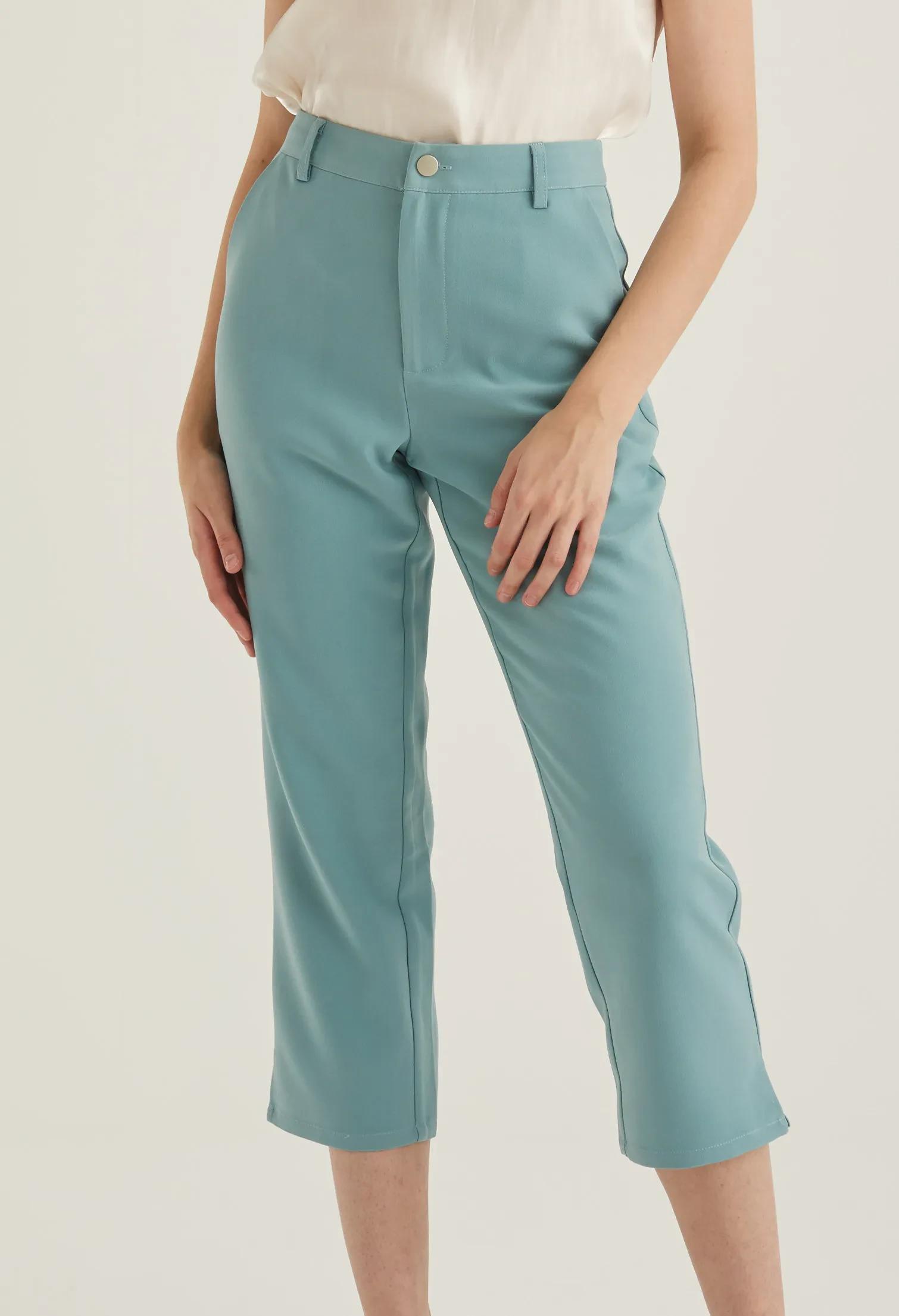 CROPPED OFFICE STRAIGHT CUT TROUSERS [SEAFOAM]