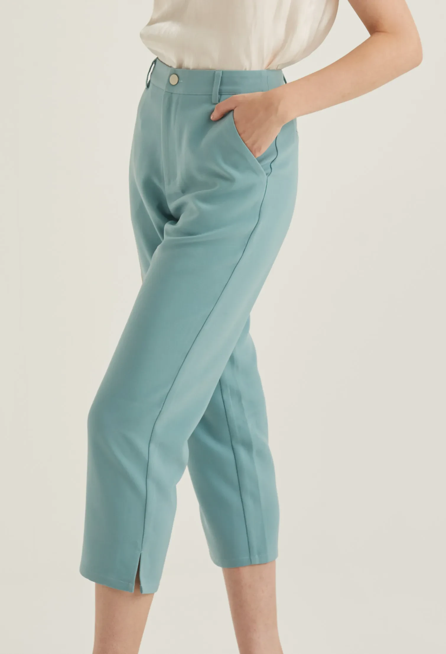 CROPPED OFFICE STRAIGHT CUT TROUSERS [SEAFOAM]