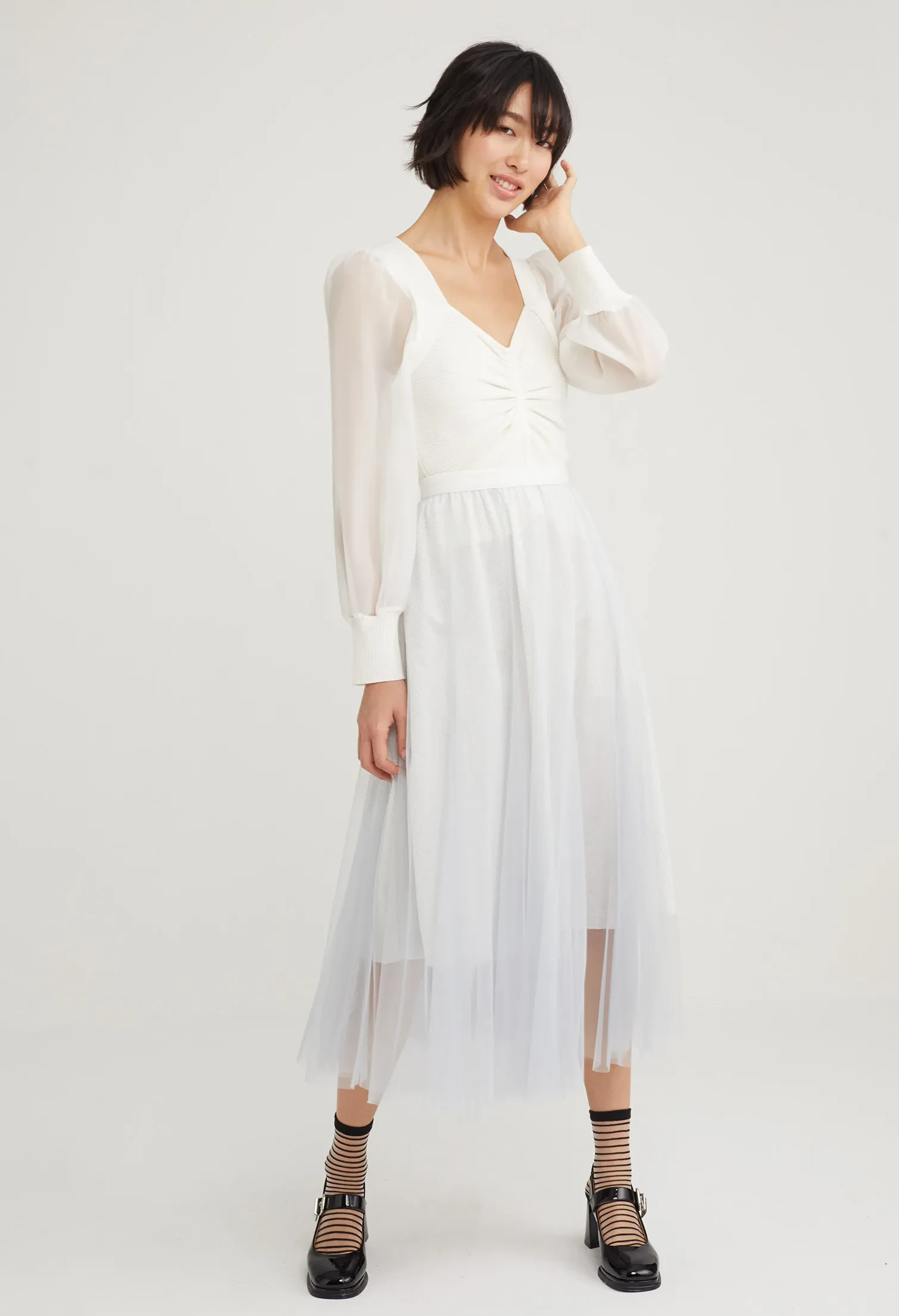 DOUBLE LAYERED METALLIC SKIRT [SILVER]
