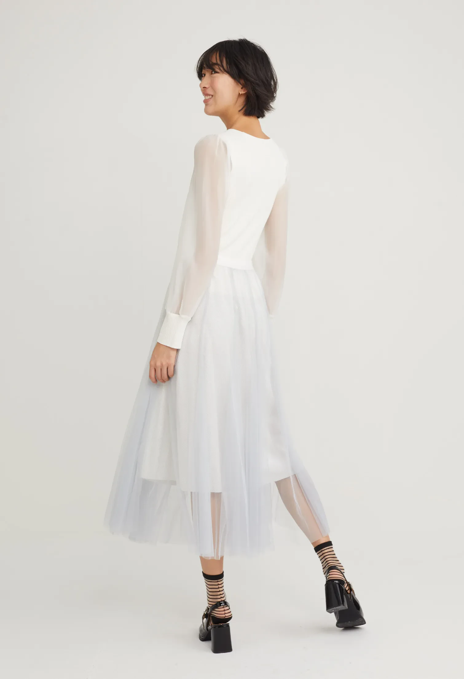 DOUBLE LAYERED METALLIC SKIRT [SILVER]