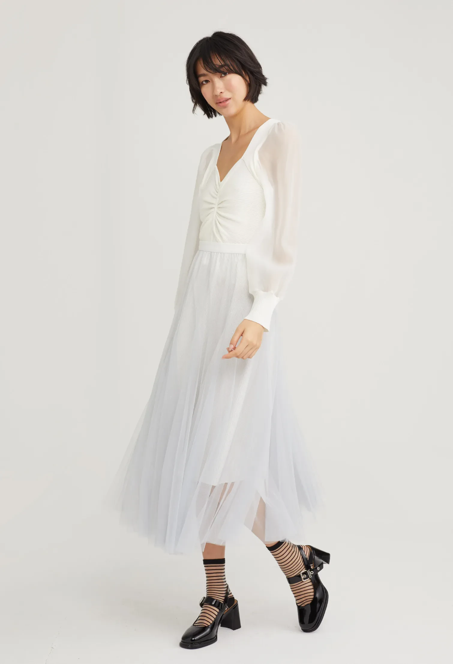 DOUBLE LAYERED METALLIC SKIRT [SILVER]