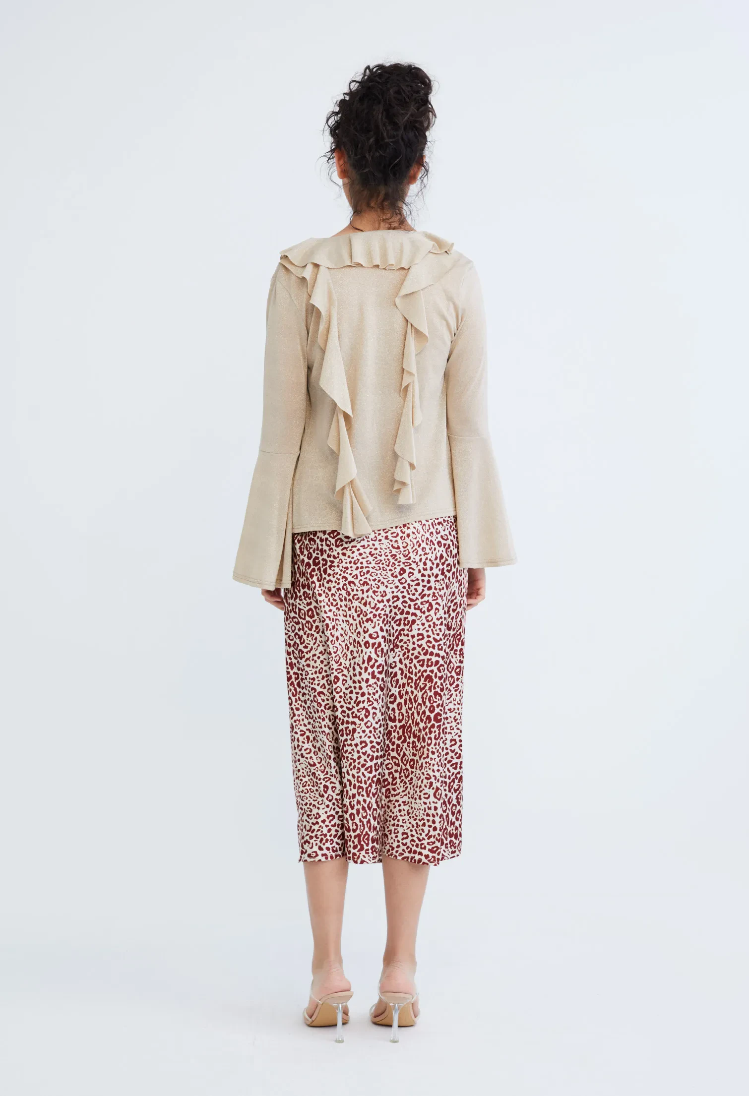 DROP PETAL RUFFLED TRUMPET SLEEVE CARDIGAN [SAND]