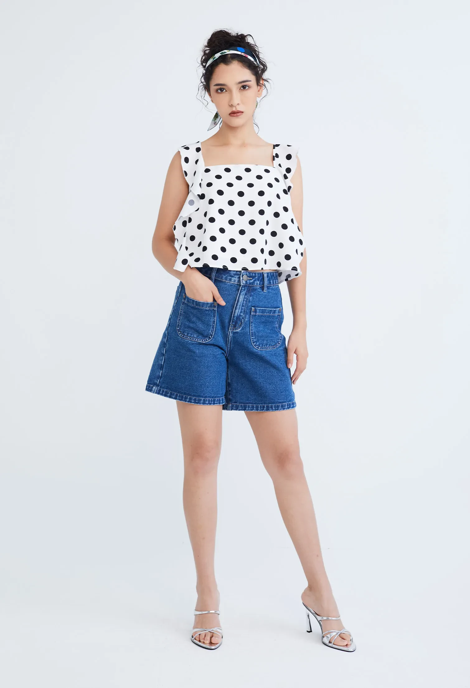 EASY DENIM HIGH WAISTED SHORTS [BLUE]