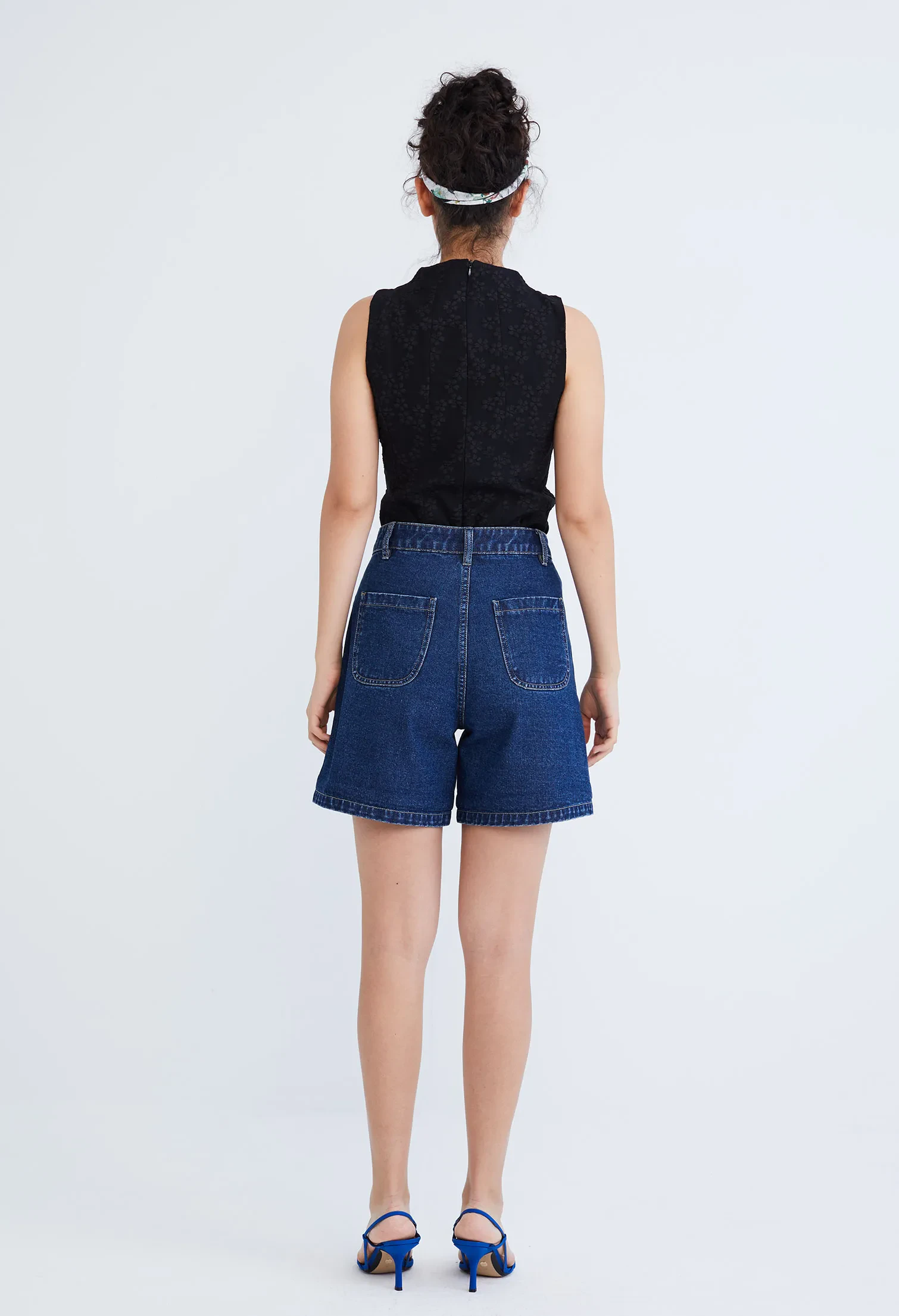 EASY DENIM HIGH WAISTED SHORTS [NAVY BLUE]