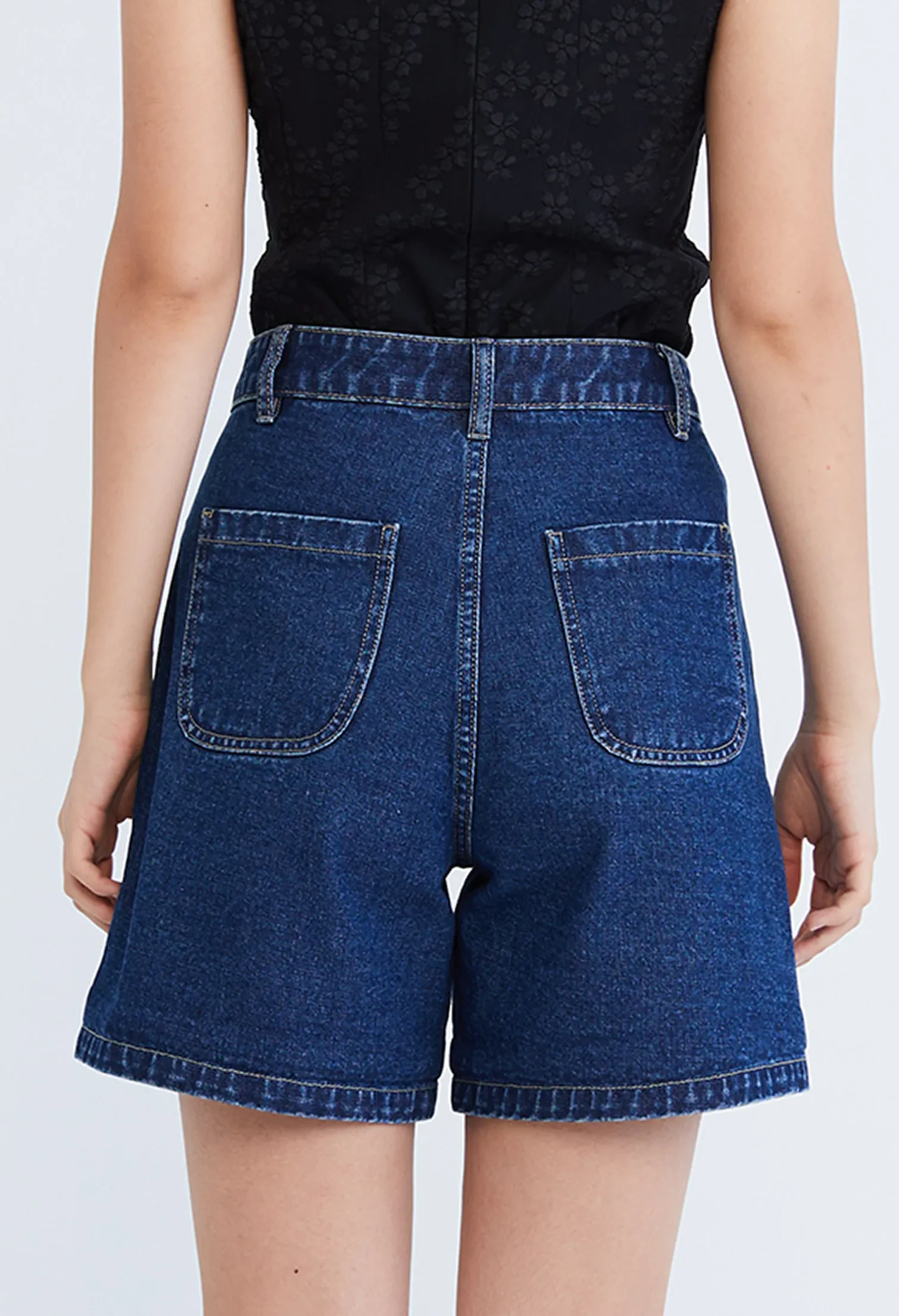 EASY DENIM HIGH WAISTED SHORTS [NAVY BLUE]