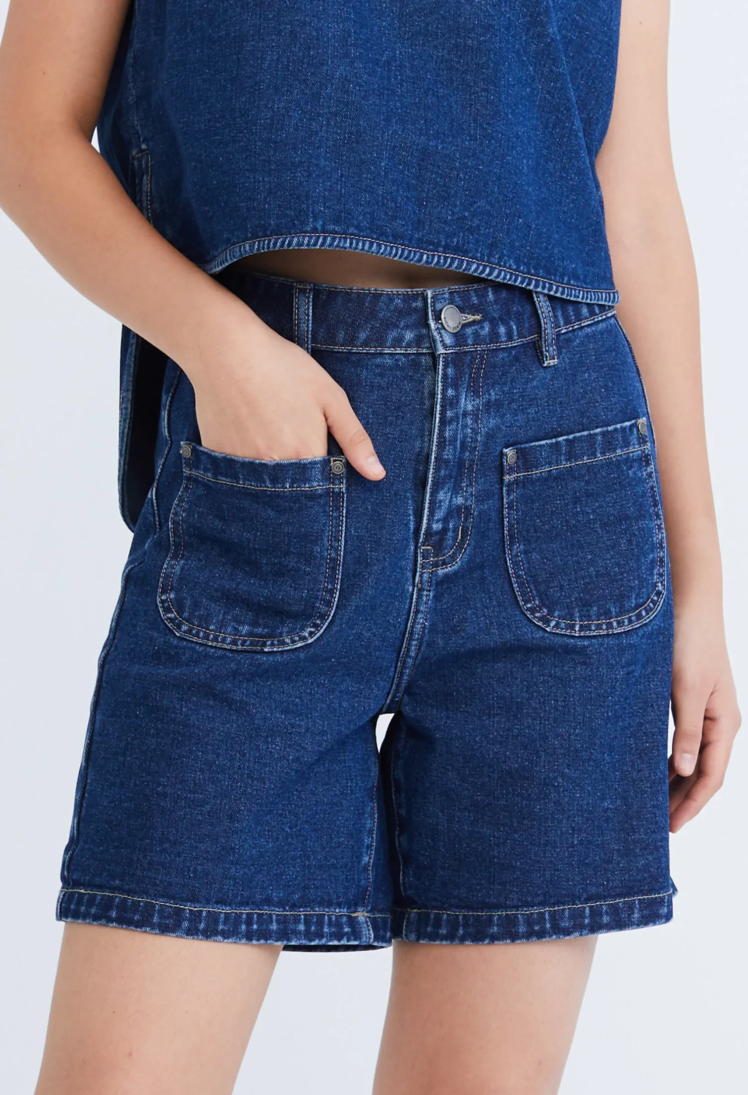 EASY DENIM HIGH WAISTED SHORTS [NAVY BLUE]
