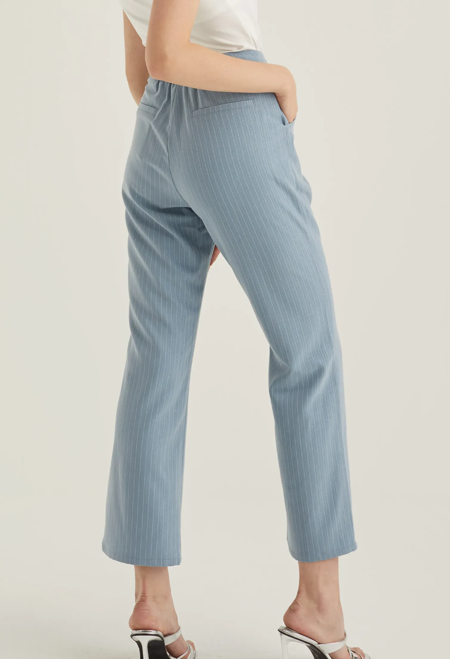 FRONT SLIT STRIPED SMART TROUSERS [BLUE]