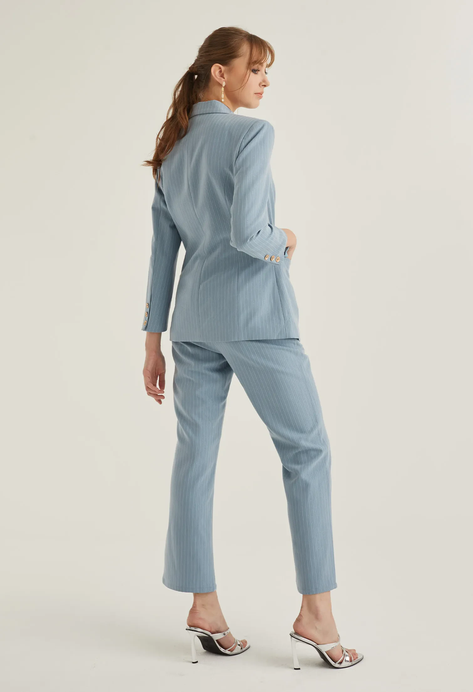 FRONT SLIT STRIPED SMART TROUSERS [BLUE]