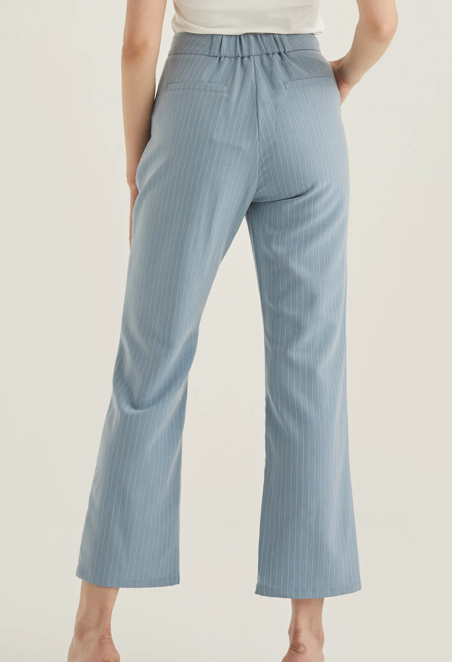 FRONT SLIT STRIPED SMART TROUSERS [BLUE]