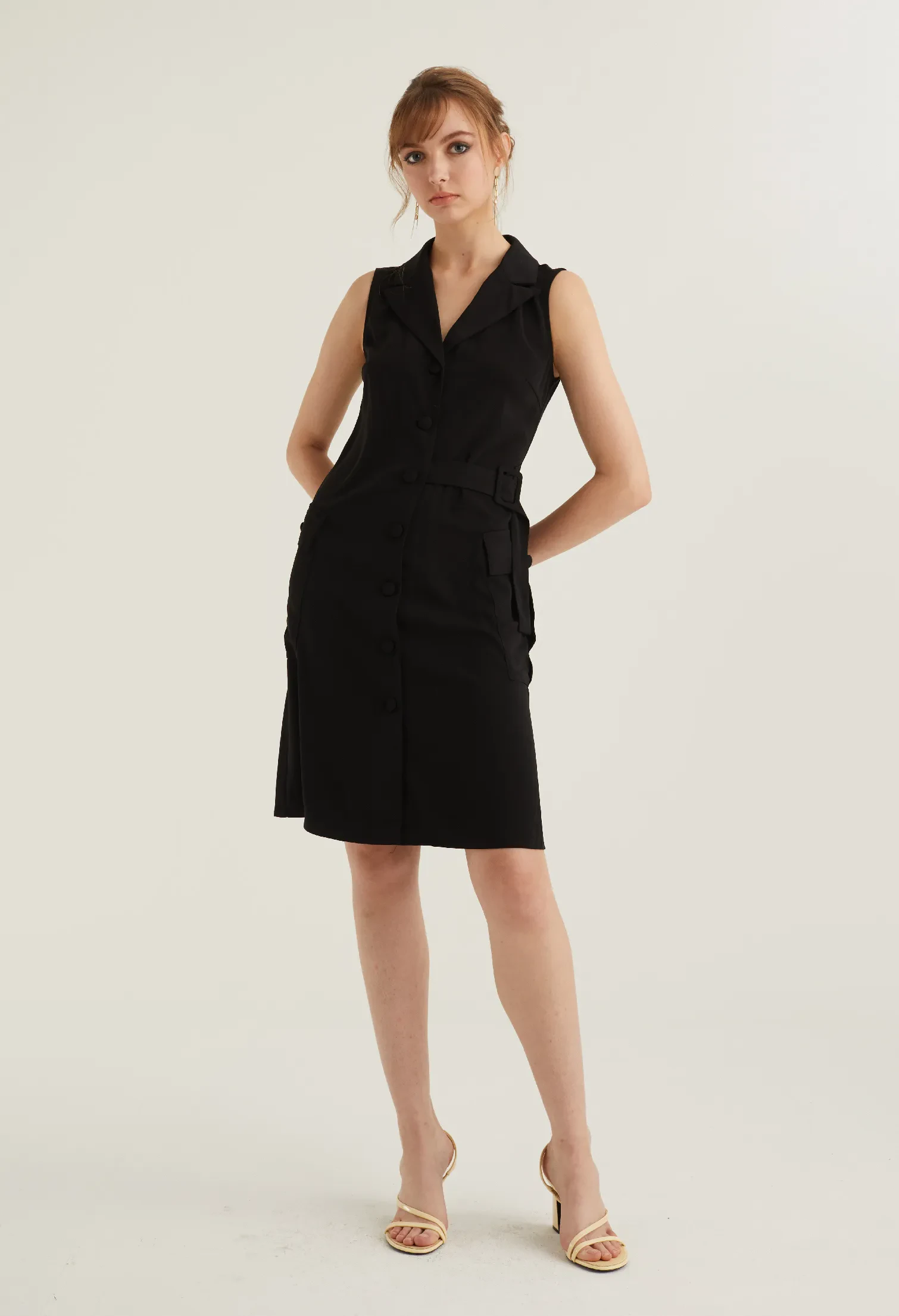 FULL BUTTON VEST UTILITY DRESS [BLACK]