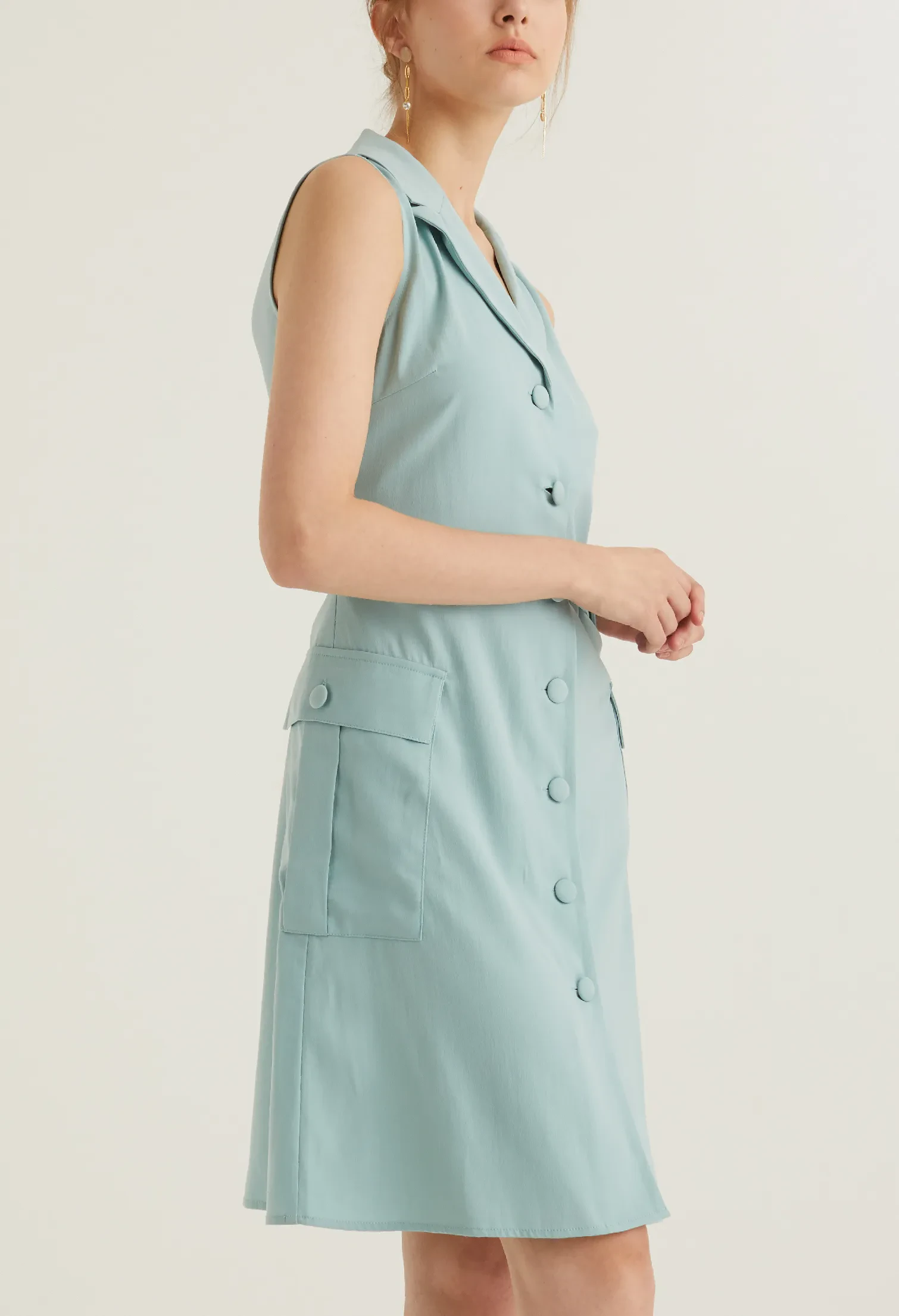 FULL BUTTON VEST UTILITY DRESS [SEAFOAM]