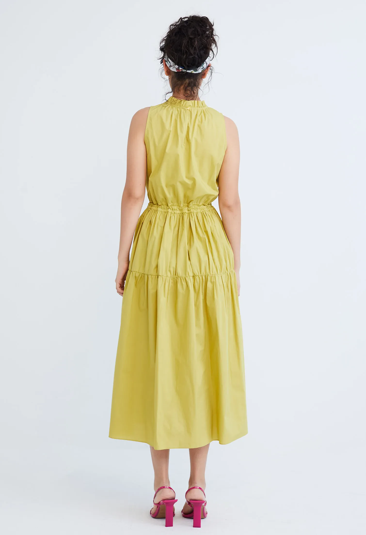 HALTER TIERED TIE-FRONT DRESS [OLIVE GREEN]