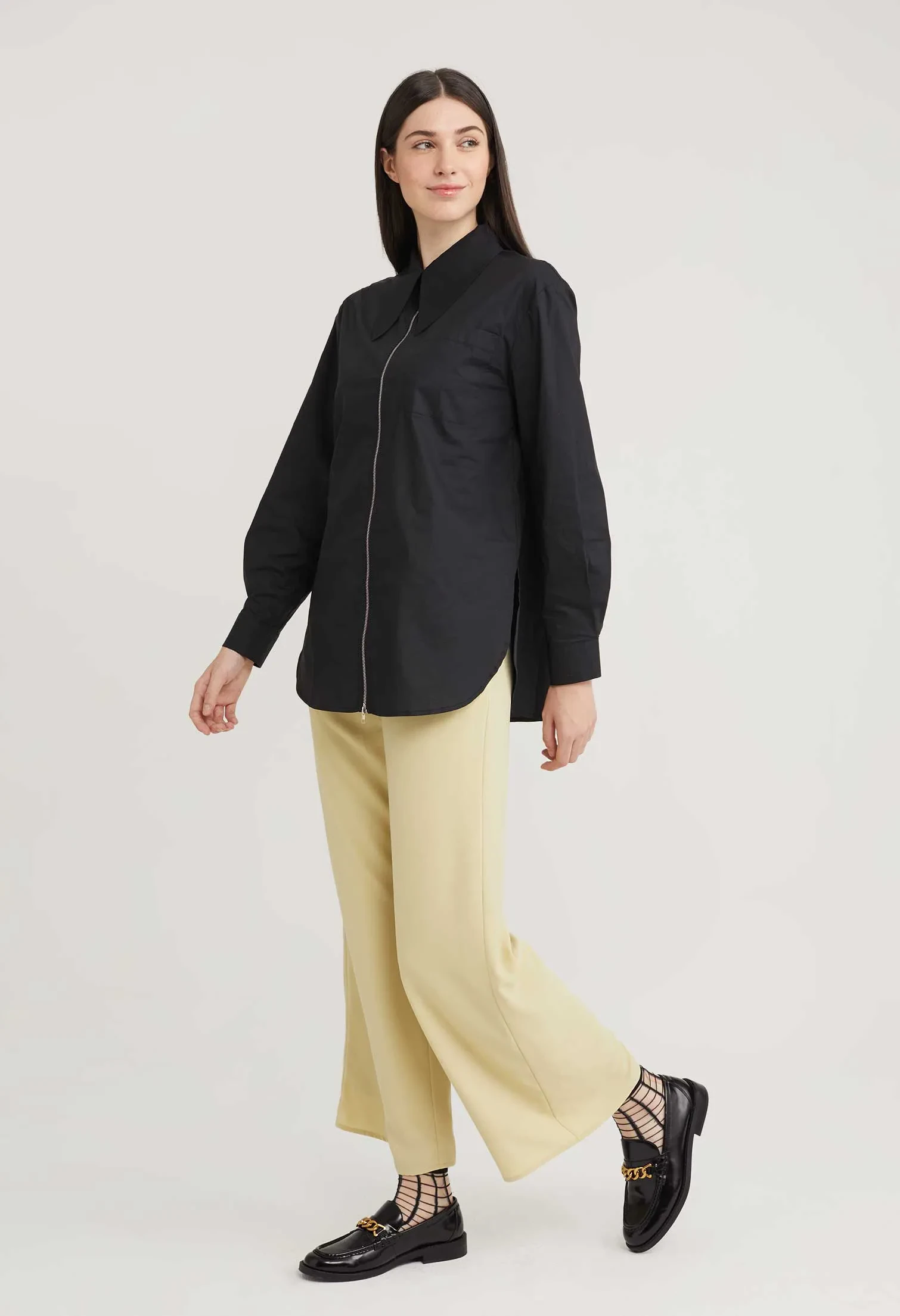 JENNIE ZIPPER LONG BLOUSE [BLACK]