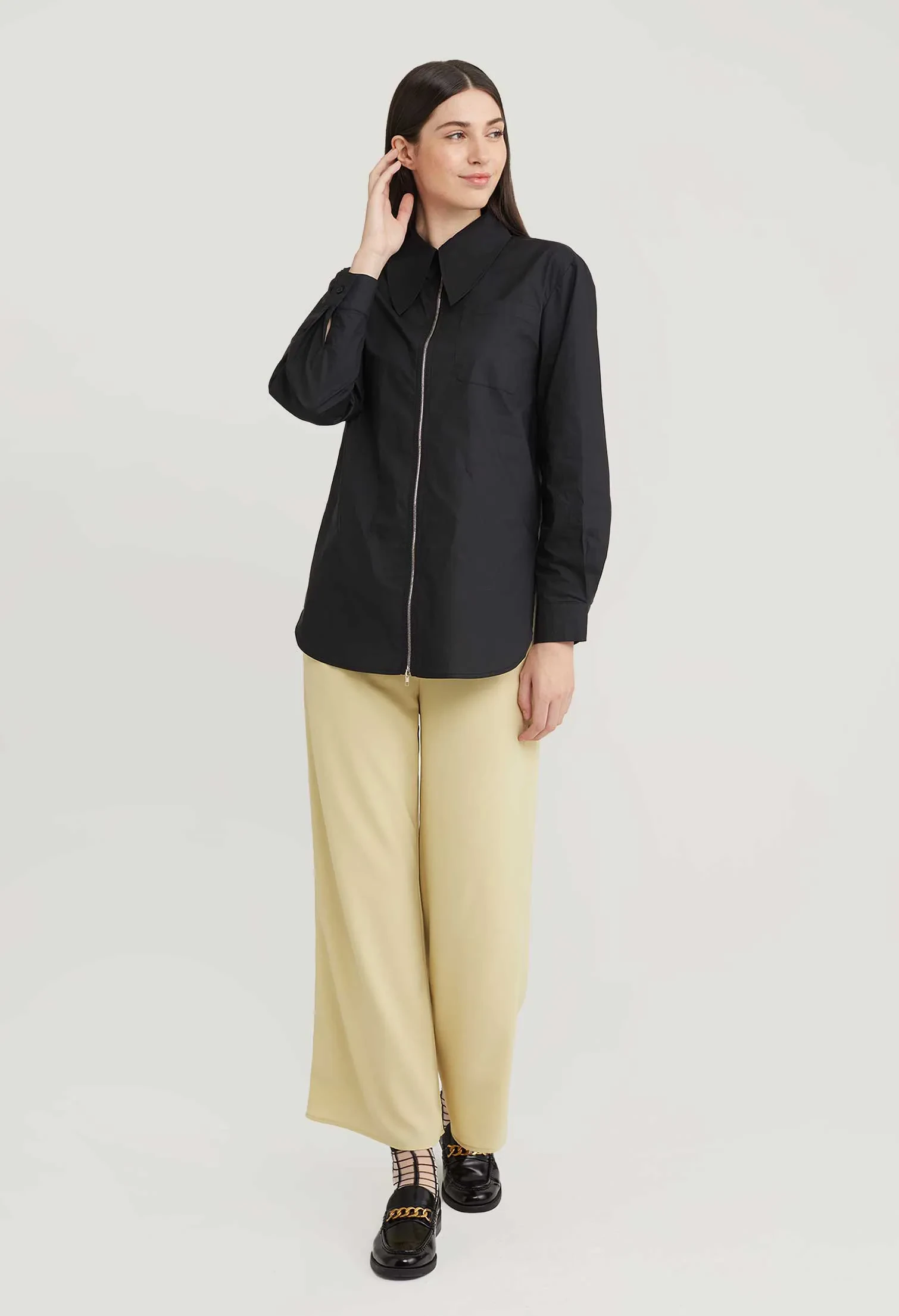JENNIE ZIPPER LONG BLOUSE [BLACK]