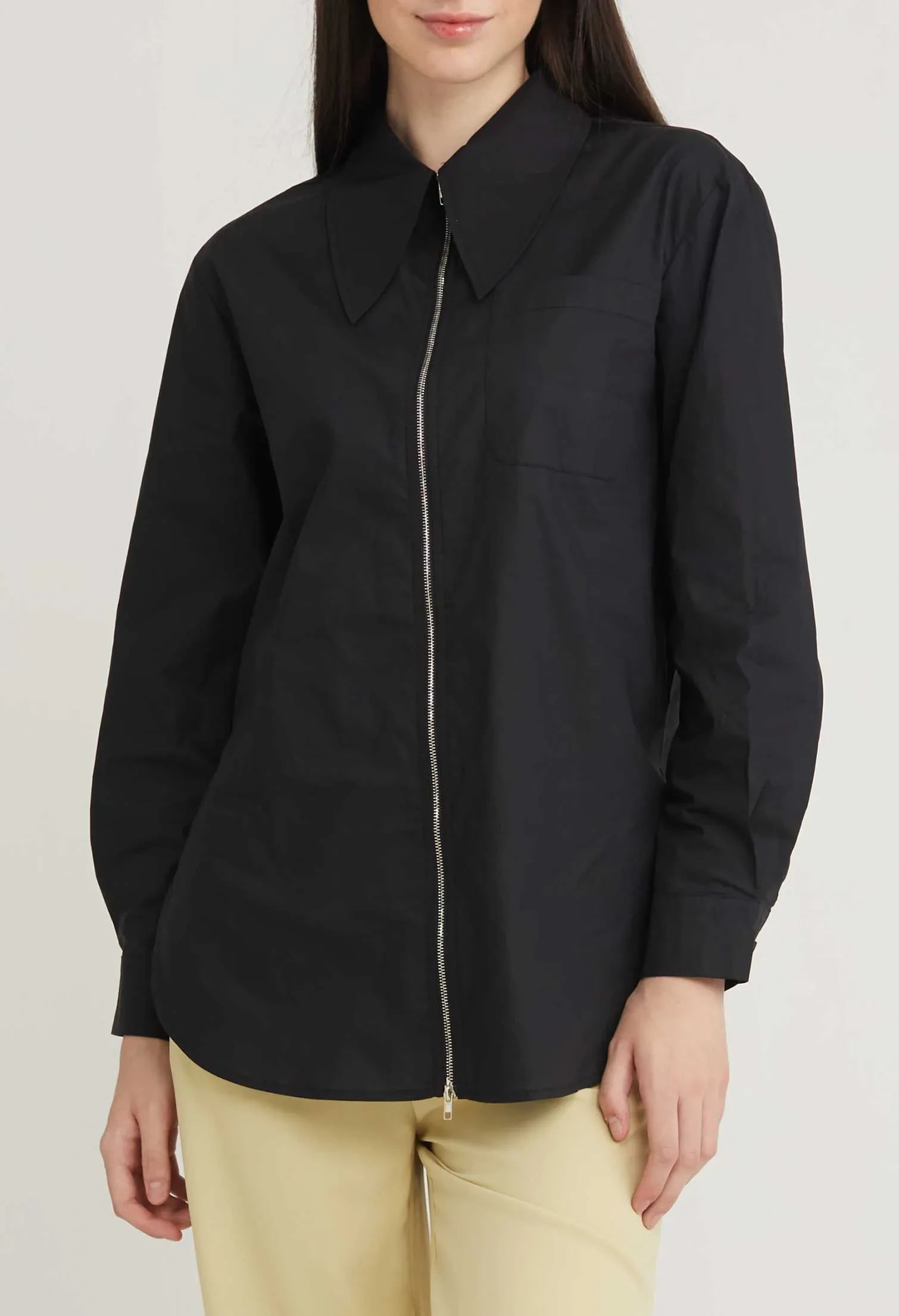 JENNIE ZIPPER LONG BLOUSE [BLACK]