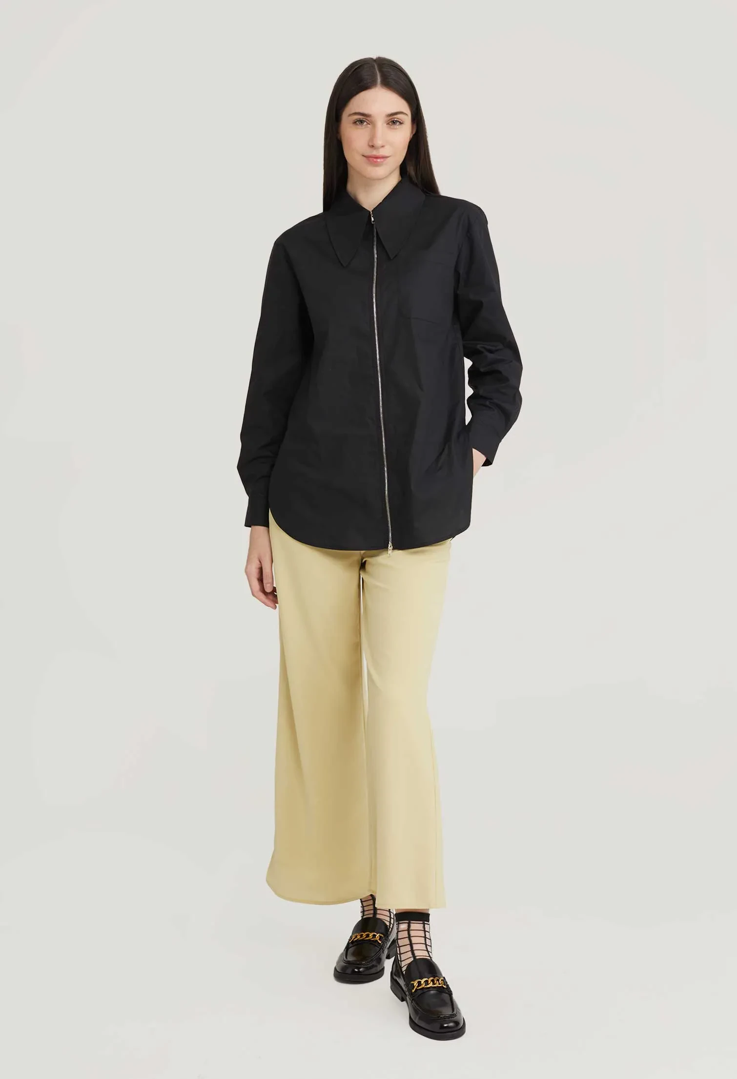 JENNIE ZIPPER LONG BLOUSE [BLACK]