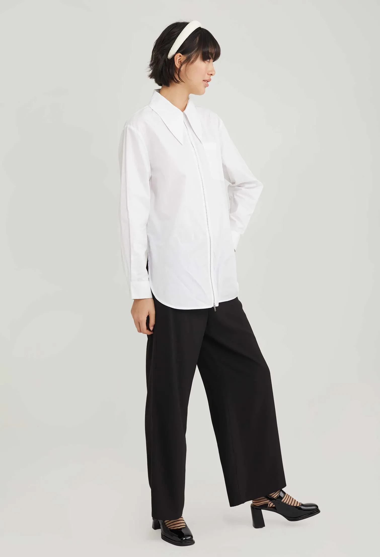 JENNIE ZIPPER LONG BLOUSE [WHITE]