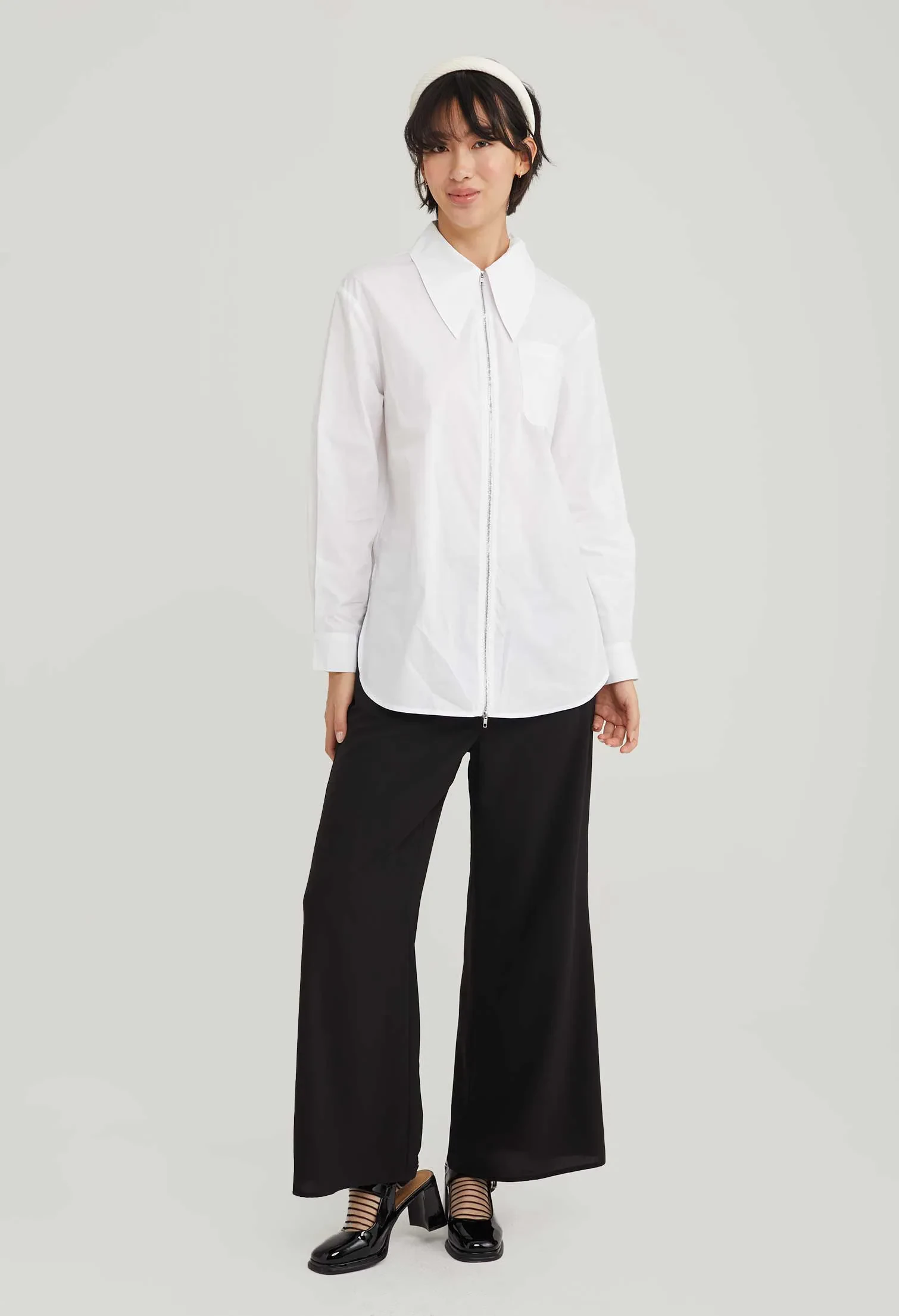 JENNIE ZIPPER LONG BLOUSE [WHITE]
