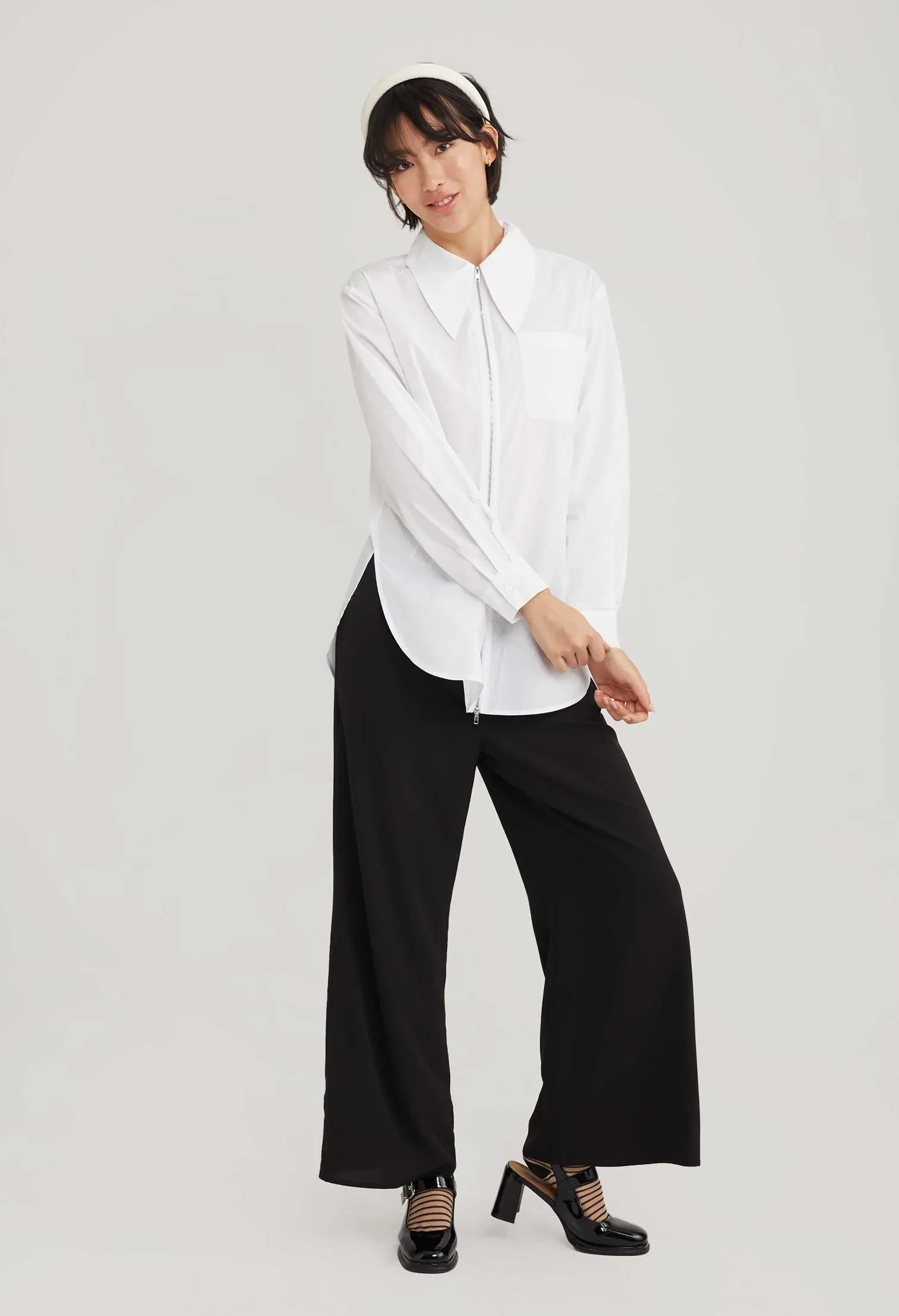 JENNIE ZIPPER LONG BLOUSE [WHITE]