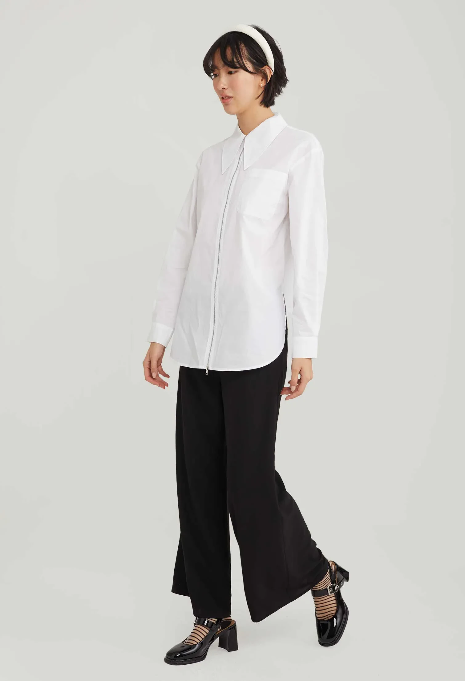 JENNIE ZIPPER LONG BLOUSE [WHITE]