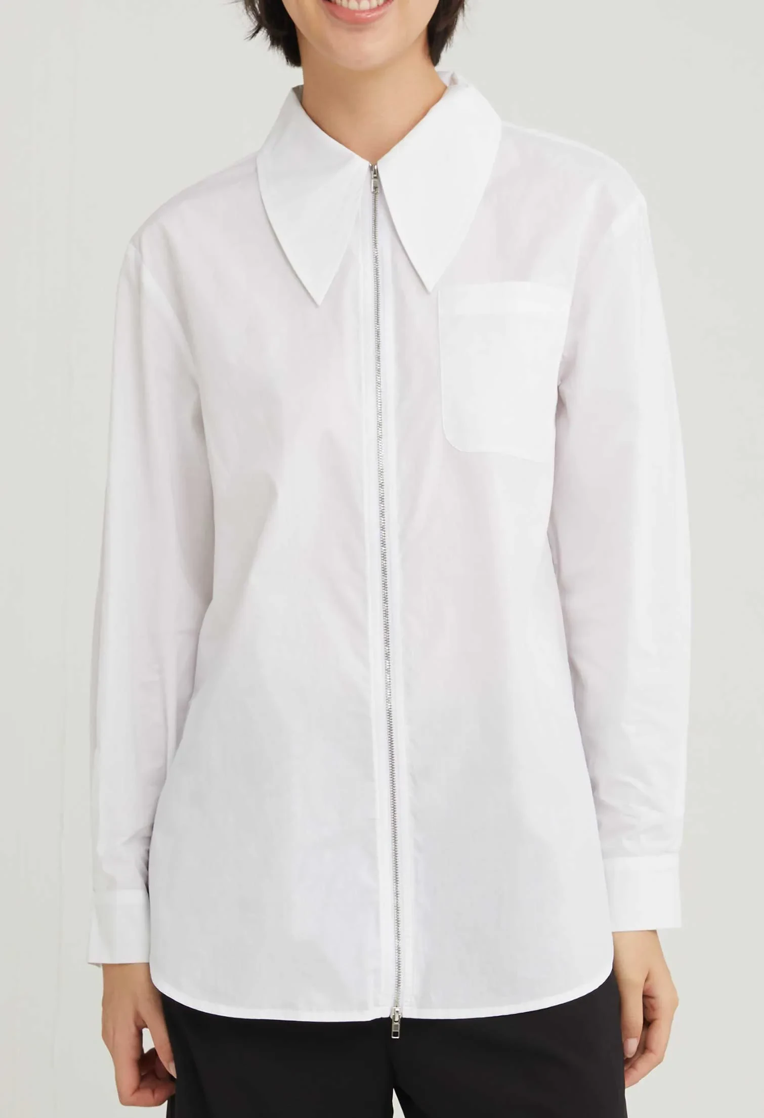 JENNIE ZIPPER LONG BLOUSE [WHITE]
