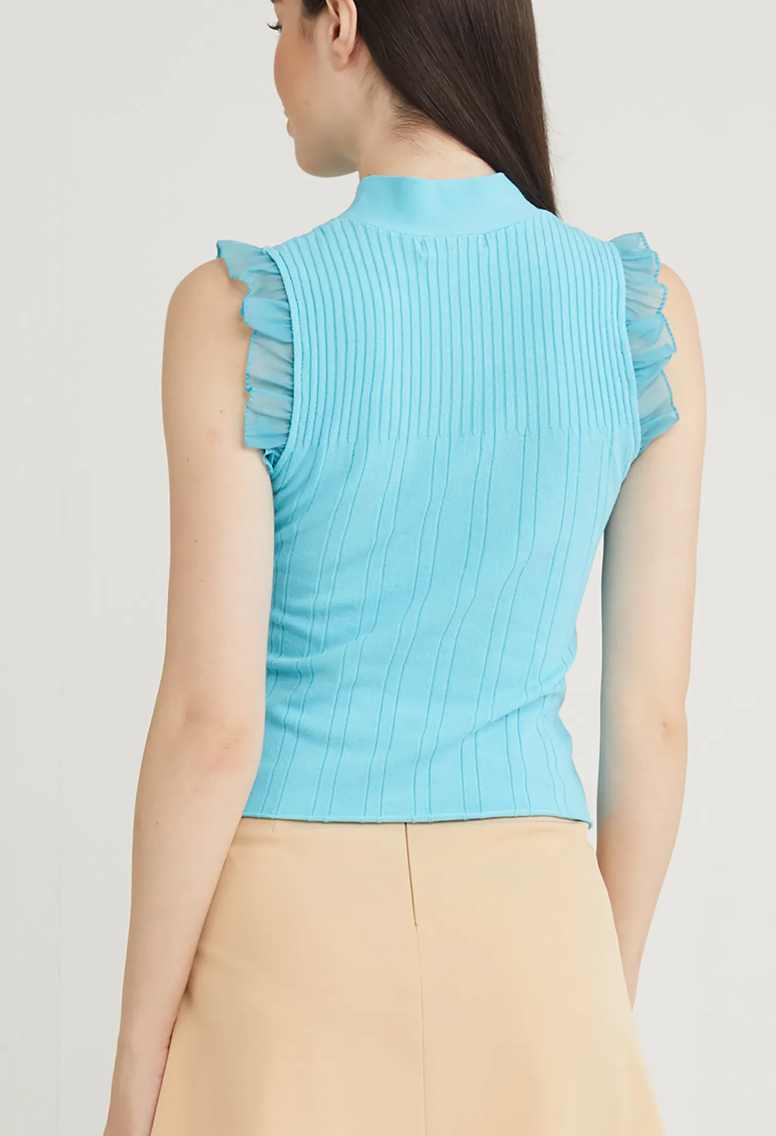 LACE RUFFLE MOCK NECK TOP [L/BLUE]