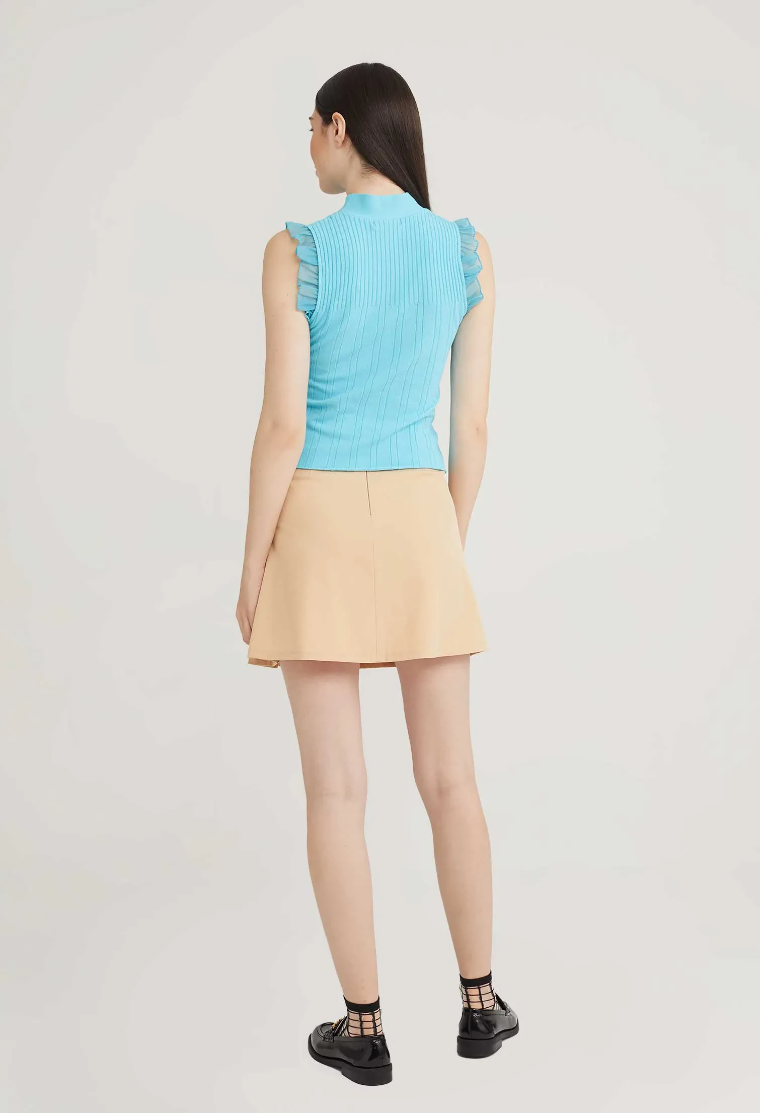 LACE RUFFLE MOCK NECK TOP [L/BLUE]