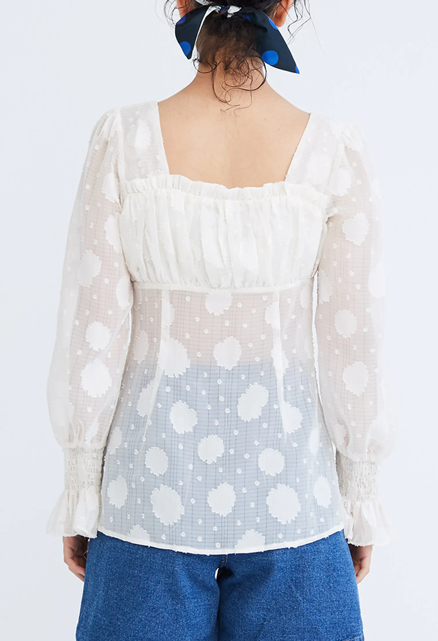LACEY COTTAGE RUCH SQUARE NECK TOP [OFF WHITE]