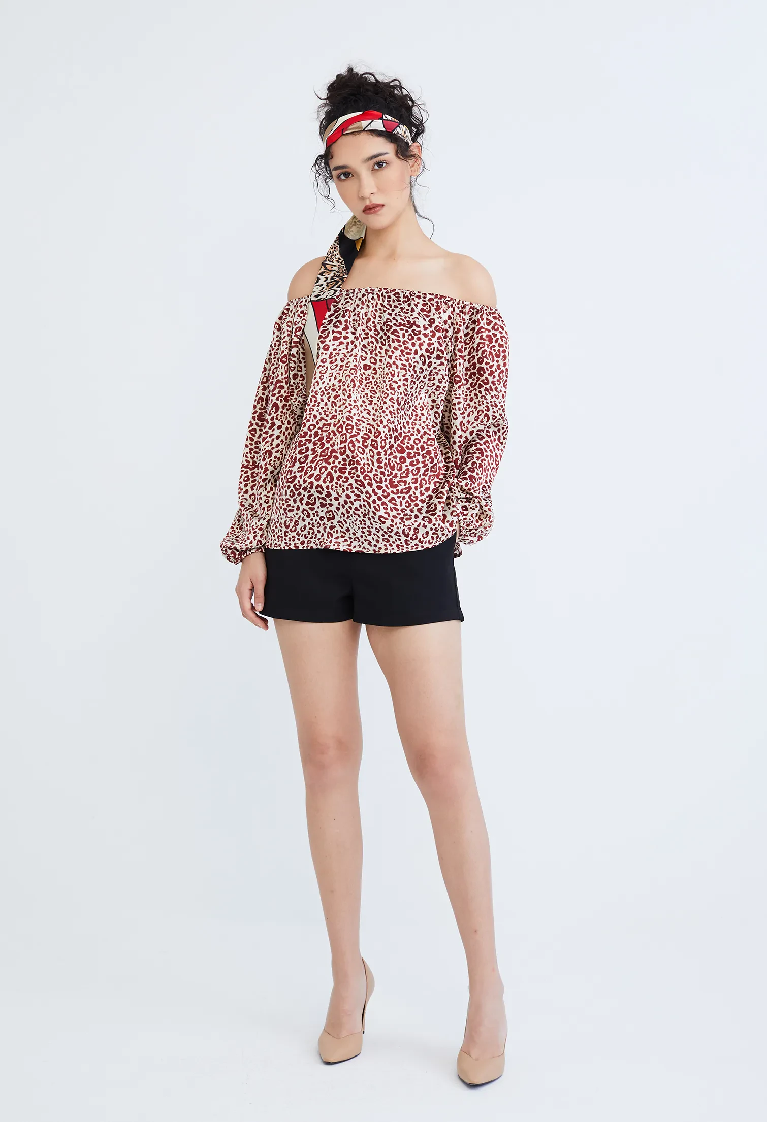 LEOPARD SPOTTED PRINT BLOUSE [D/RED]