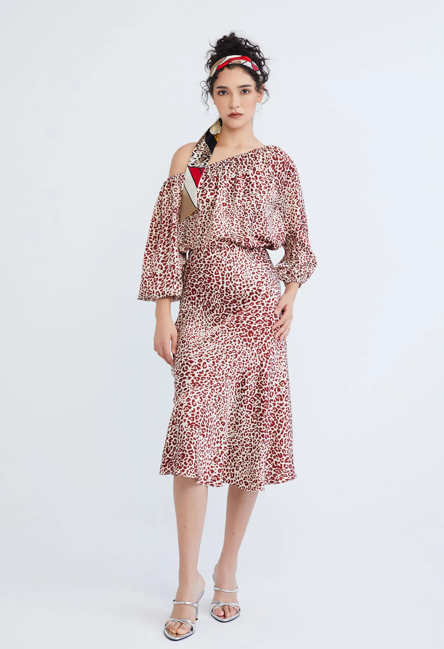 LEOPARD SPOTTED SATIN SLIP SKIRT [D/RED]