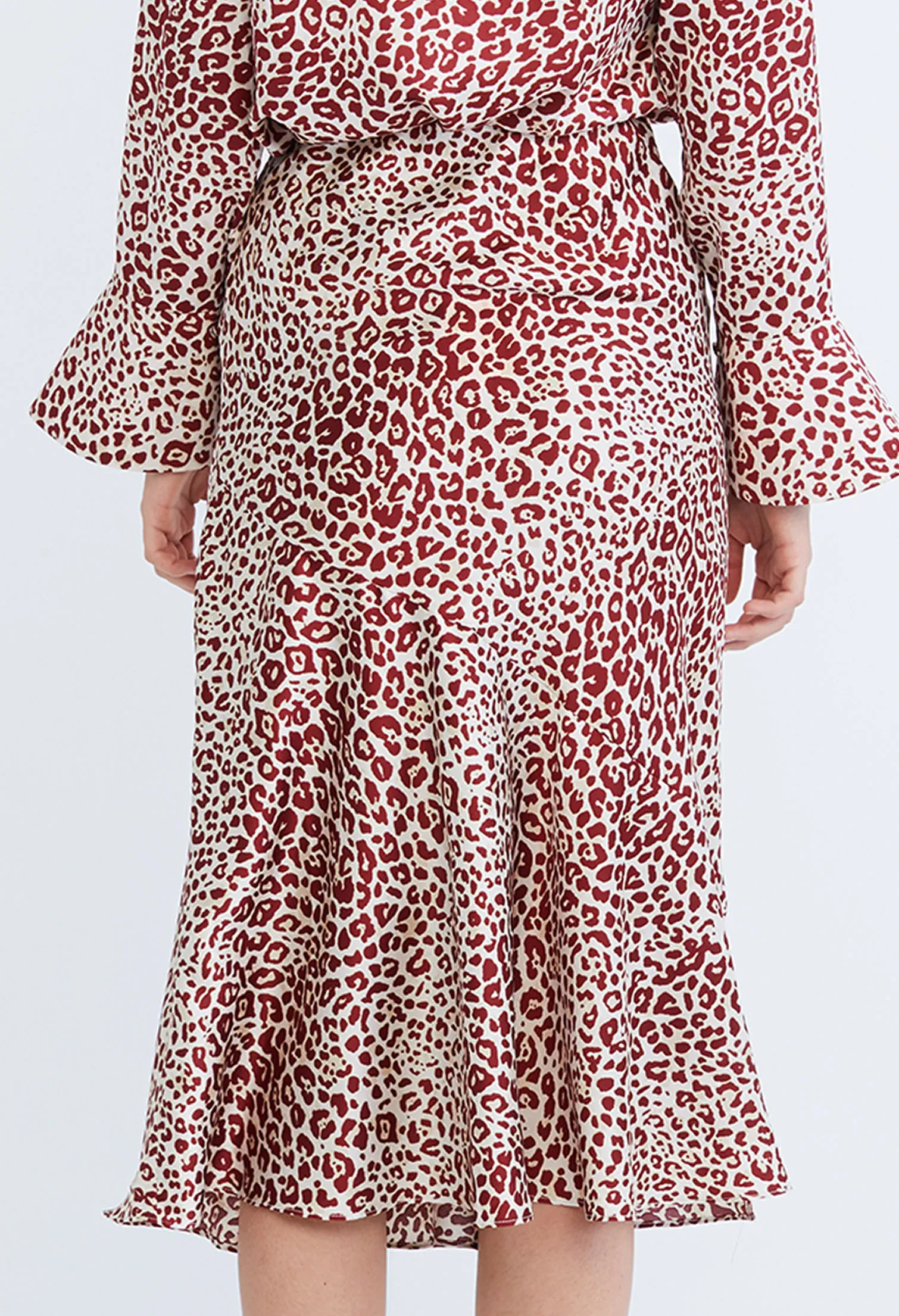 LEOPARD SPOTTED SATIN SLIP SKIRT [D/RED]
