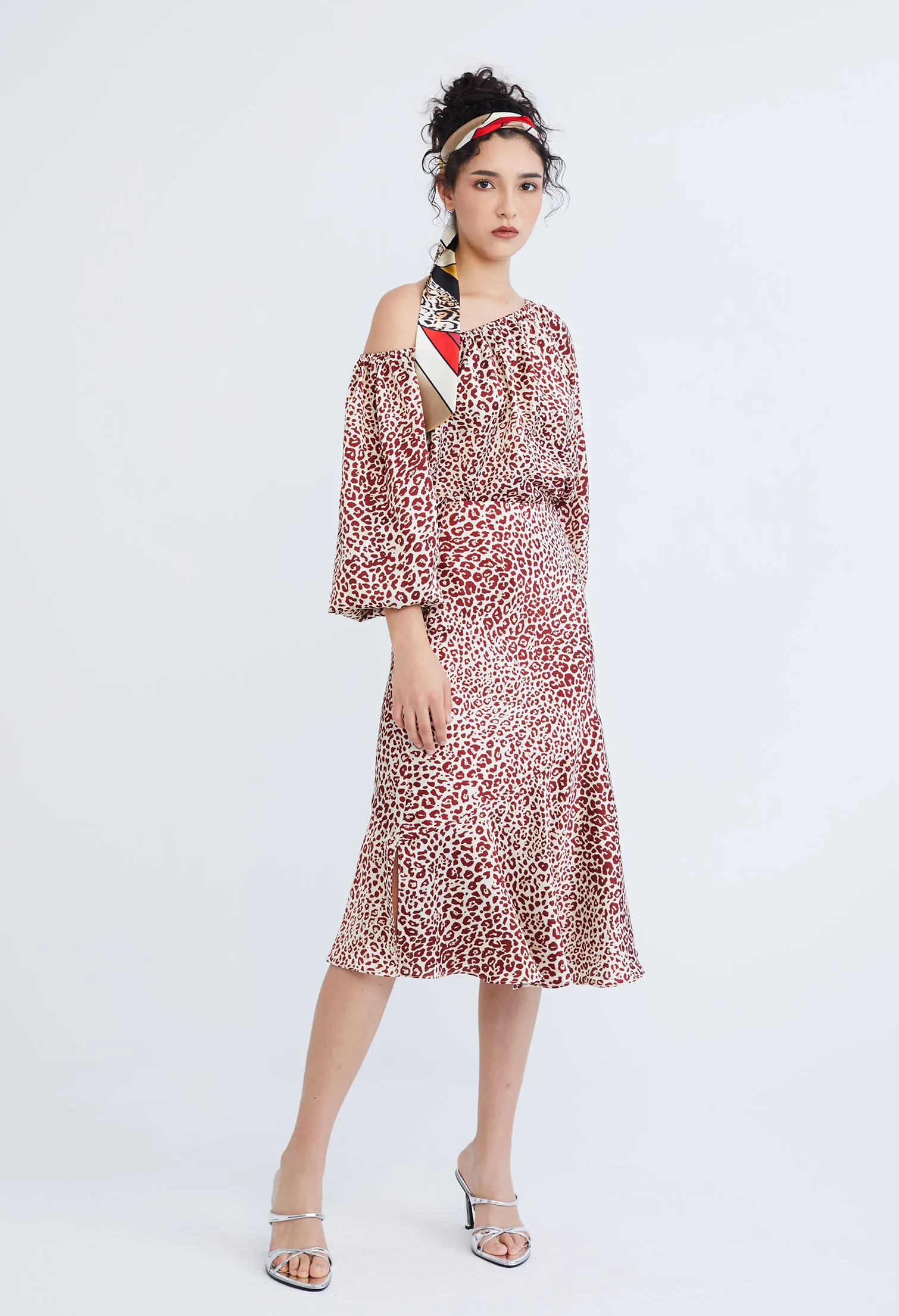 LEOPARD SPOTTED SATIN SLIP SKIRT [D/RED]