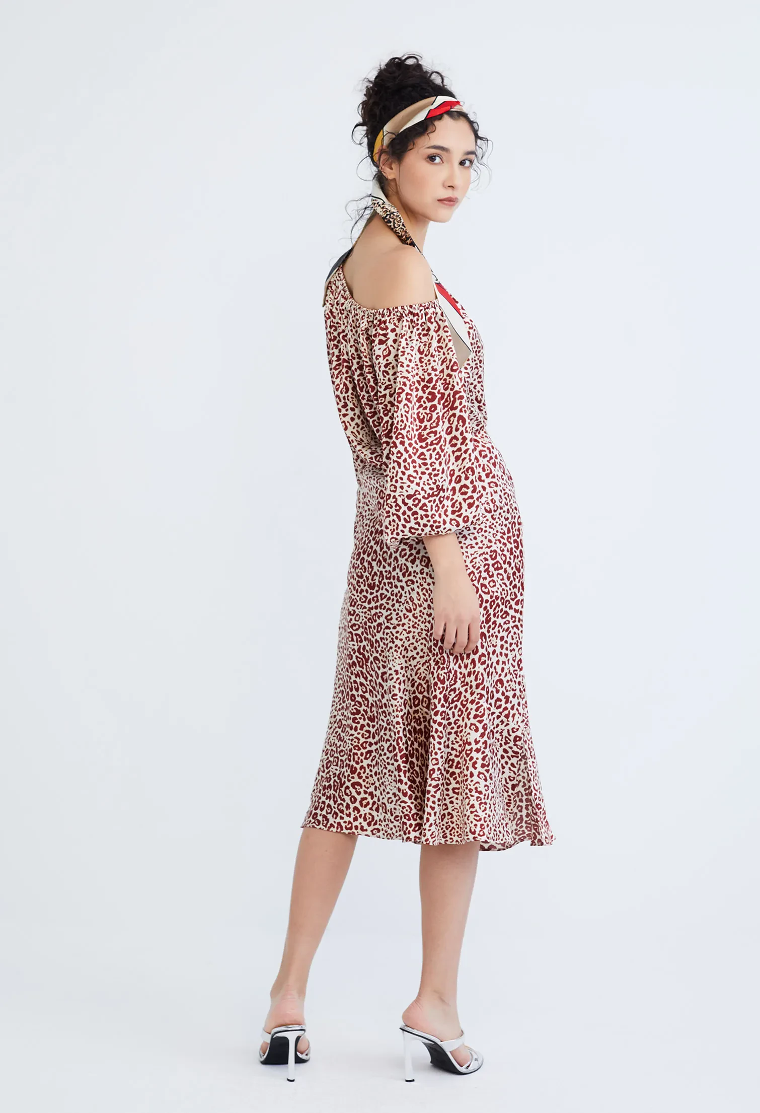 LEOPARD SPOTTED SATIN SLIP SKIRT [D/RED]