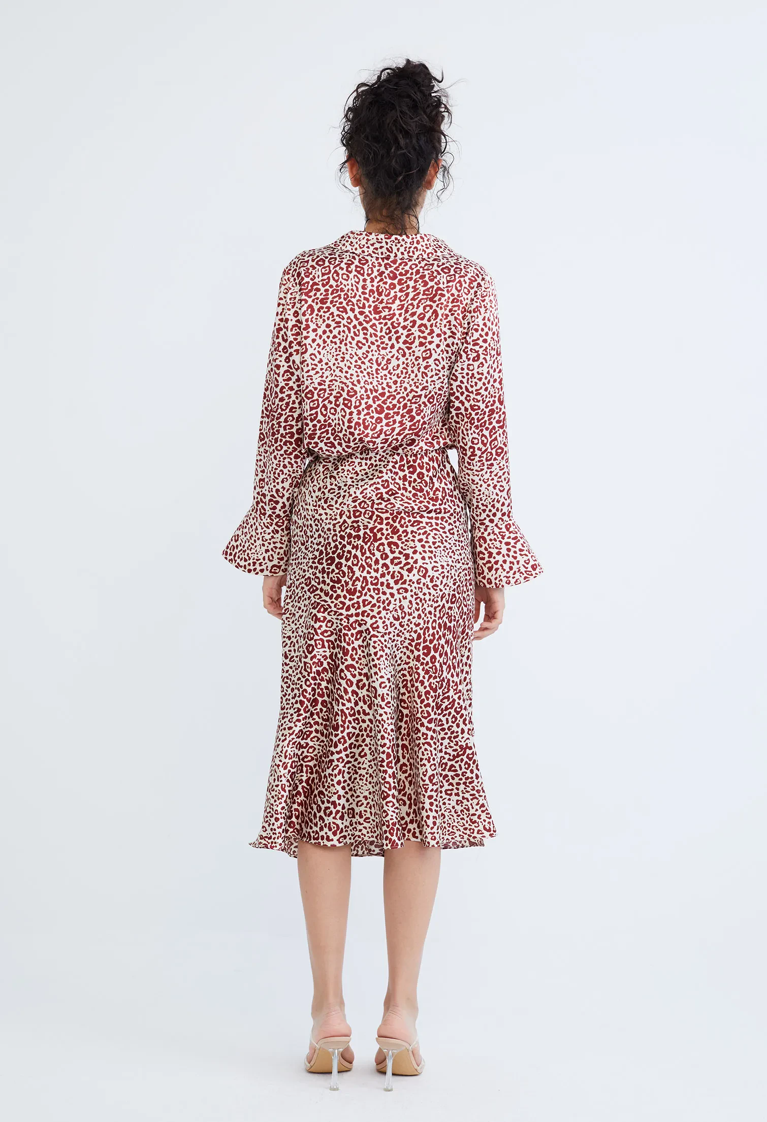 LEOPARD SPOTTED SATIN SLIP SKIRT [D/RED]