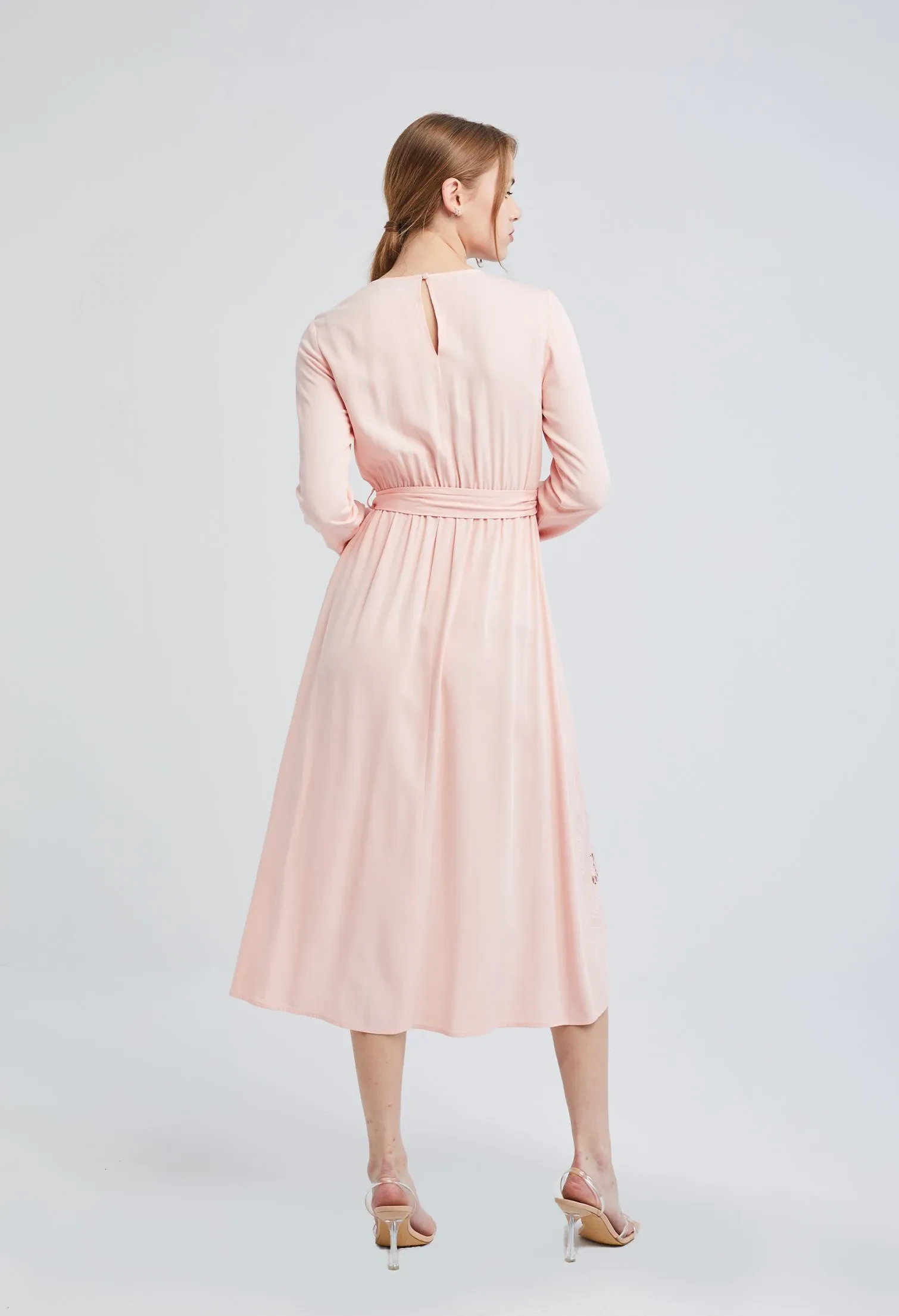 MIDI FLORAL TULIP HEM DRESS [PEACH]