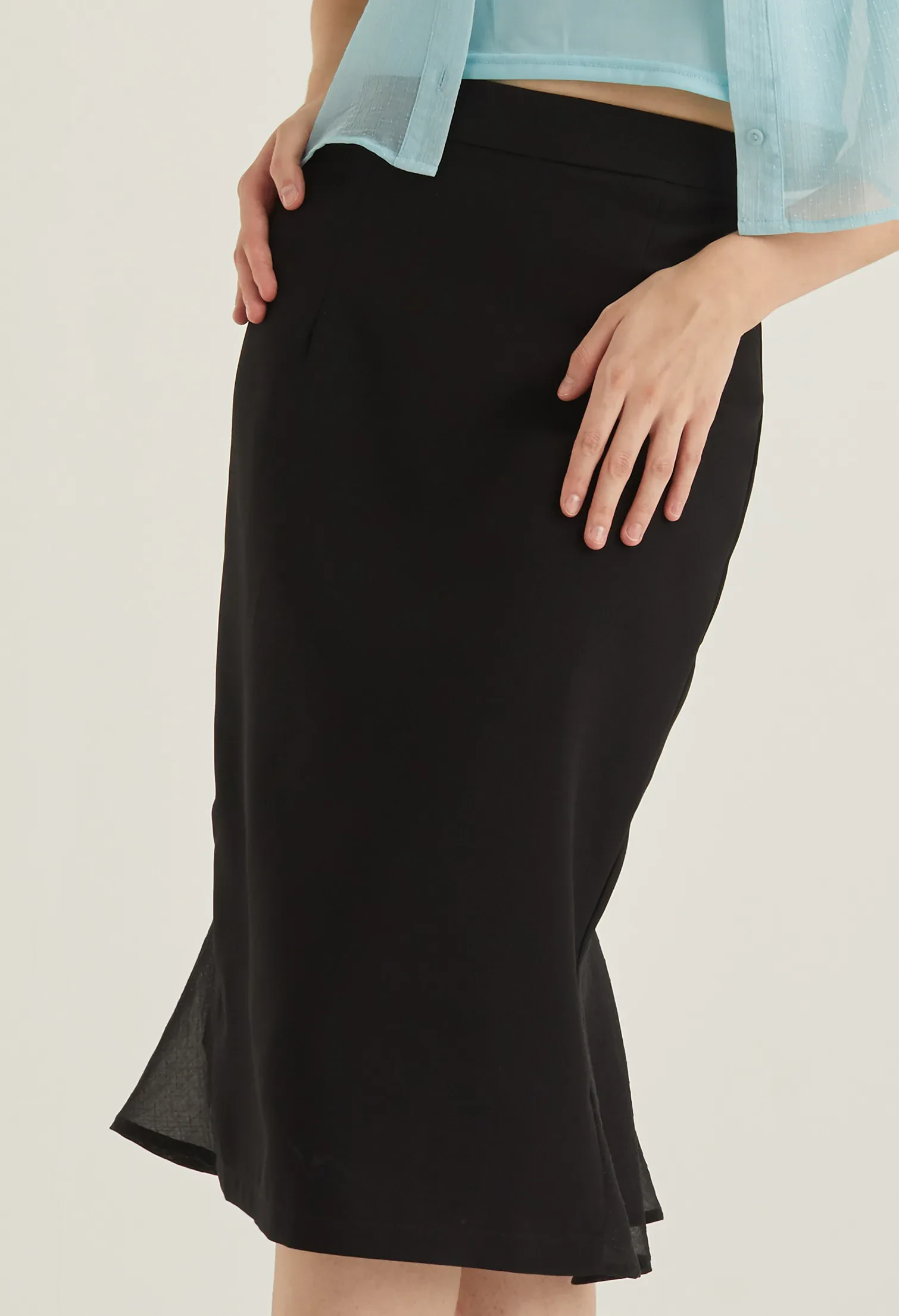 OFFICE HIGH WAIST MIDI PENCIL SKIRT [BLACK]