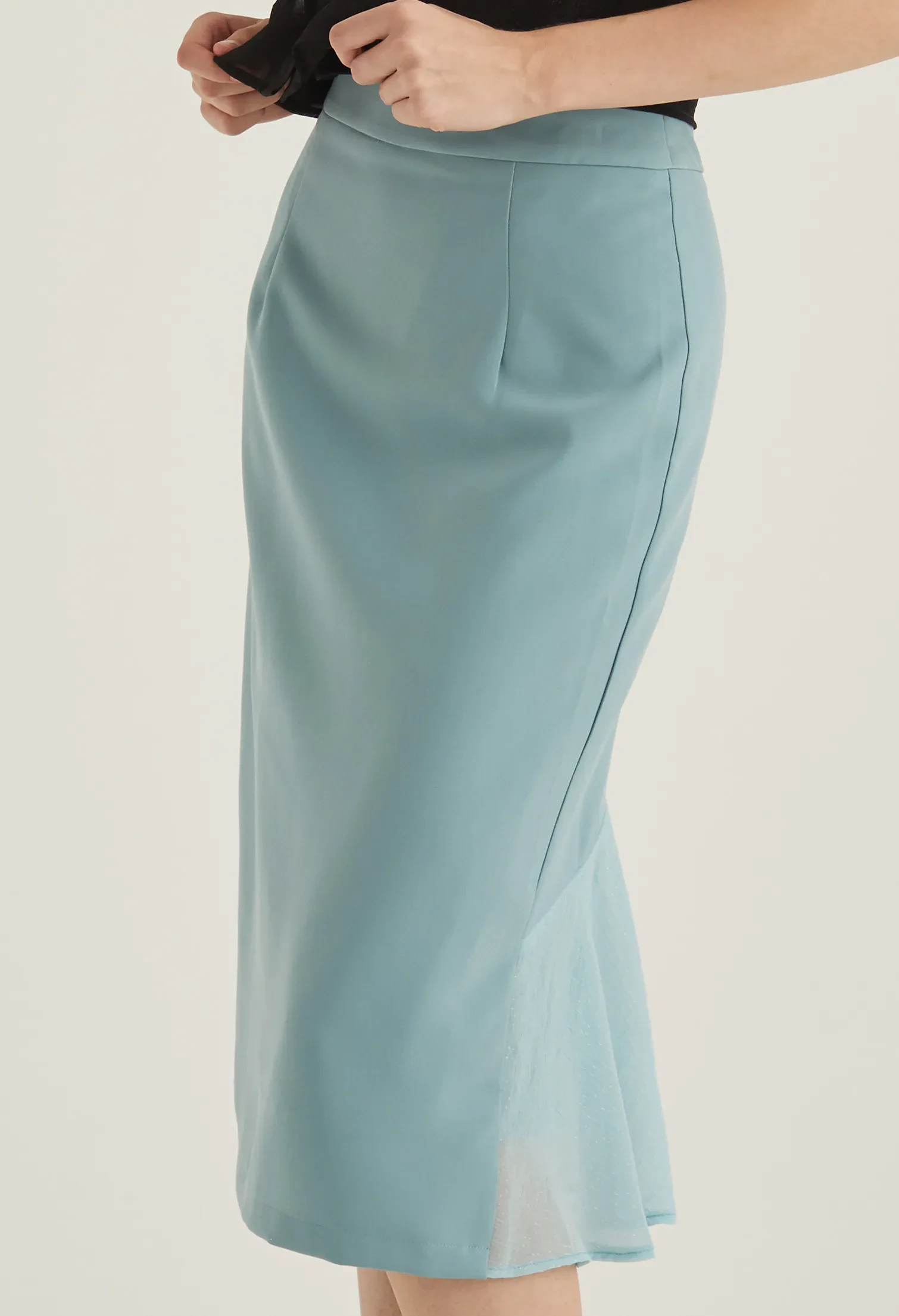 OFFICE HIGH WAIST MIDI PENCIL SKIRT [SEAFOAM]