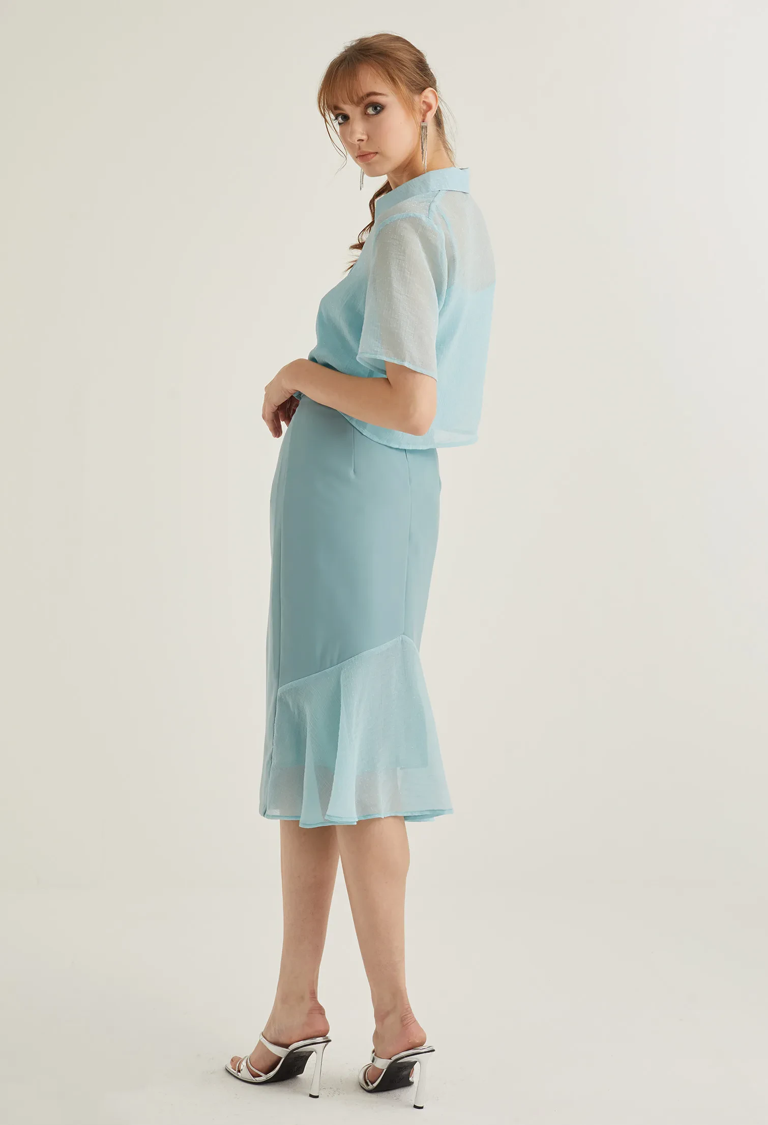 OFFICE HIGH WAIST MIDI PENCIL SKIRT [SEAFOAM]
