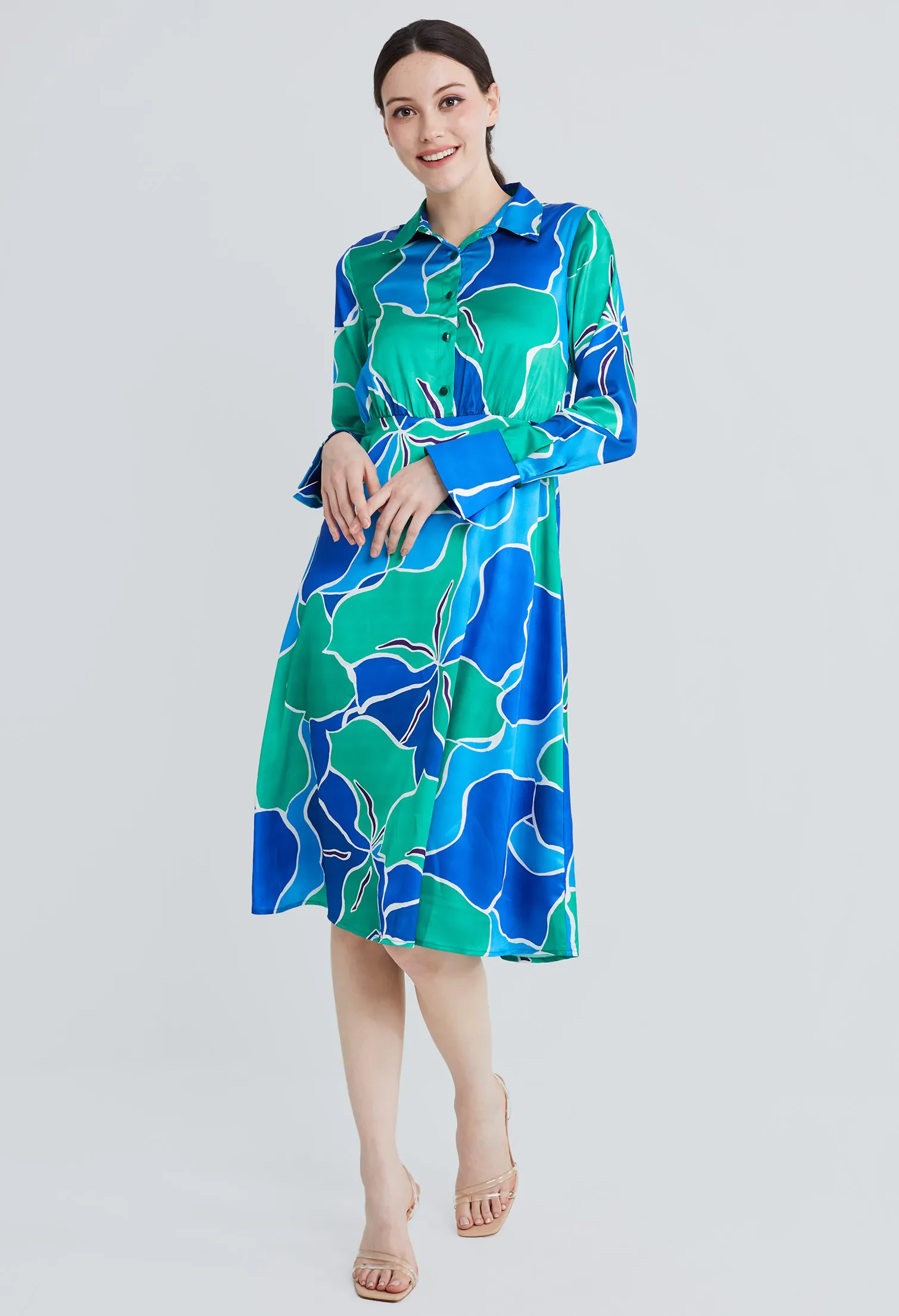 PICASSO FLORAL PETAL SHIRT DRESS [BLUE]