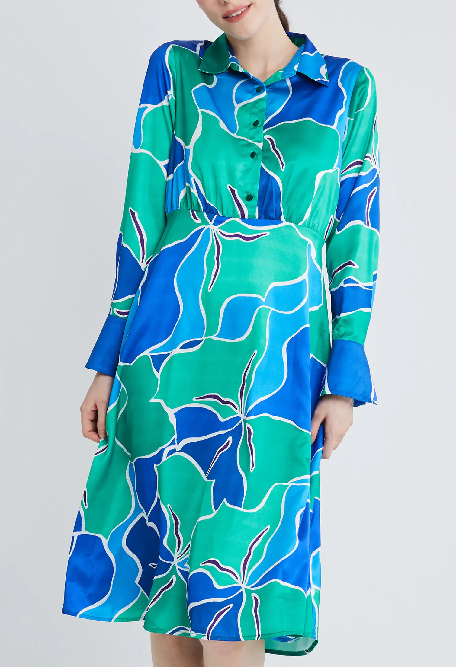 PICASSO FLORAL PETAL SHIRT DRESS [BLUE]