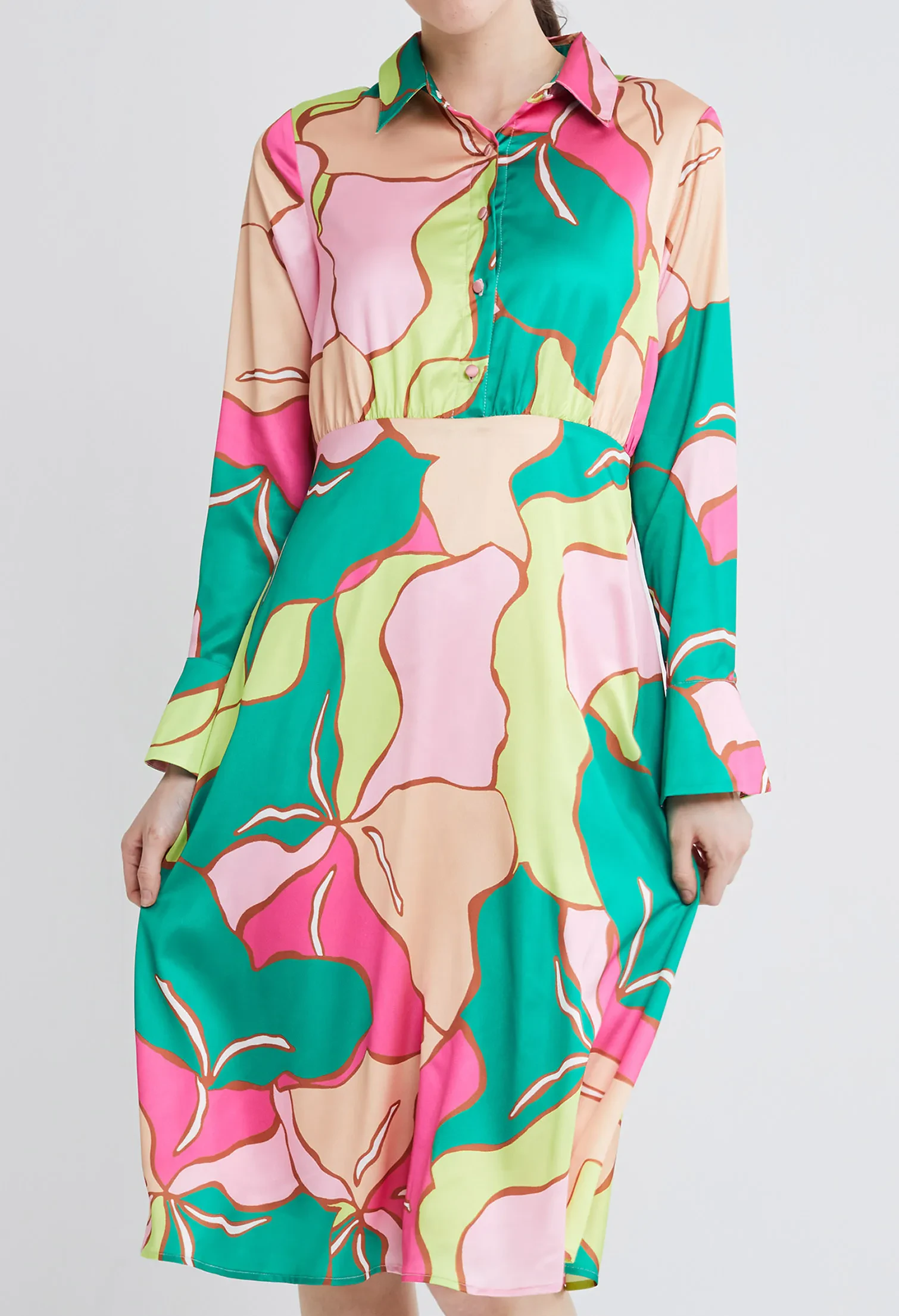PICASSO FLORAL PETAL SHIRT DRESS [PINK]