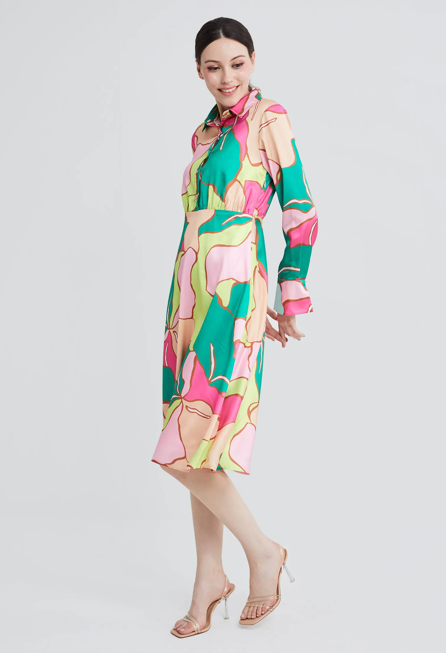 PICASSO FLORAL PETAL SHIRT DRESS [PINK]