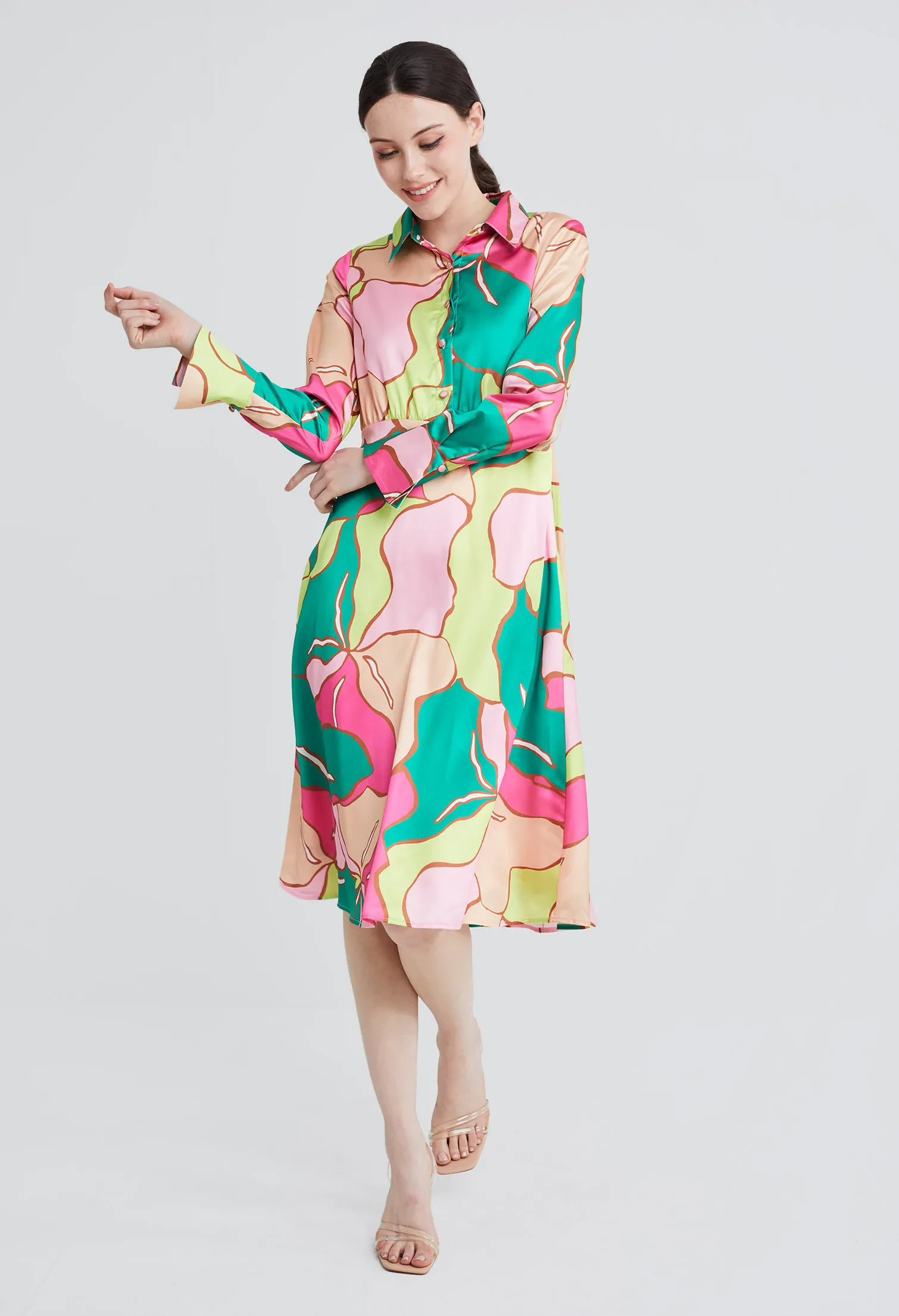 PICASSO FLORAL PETAL SHIRT DRESS [PINK]