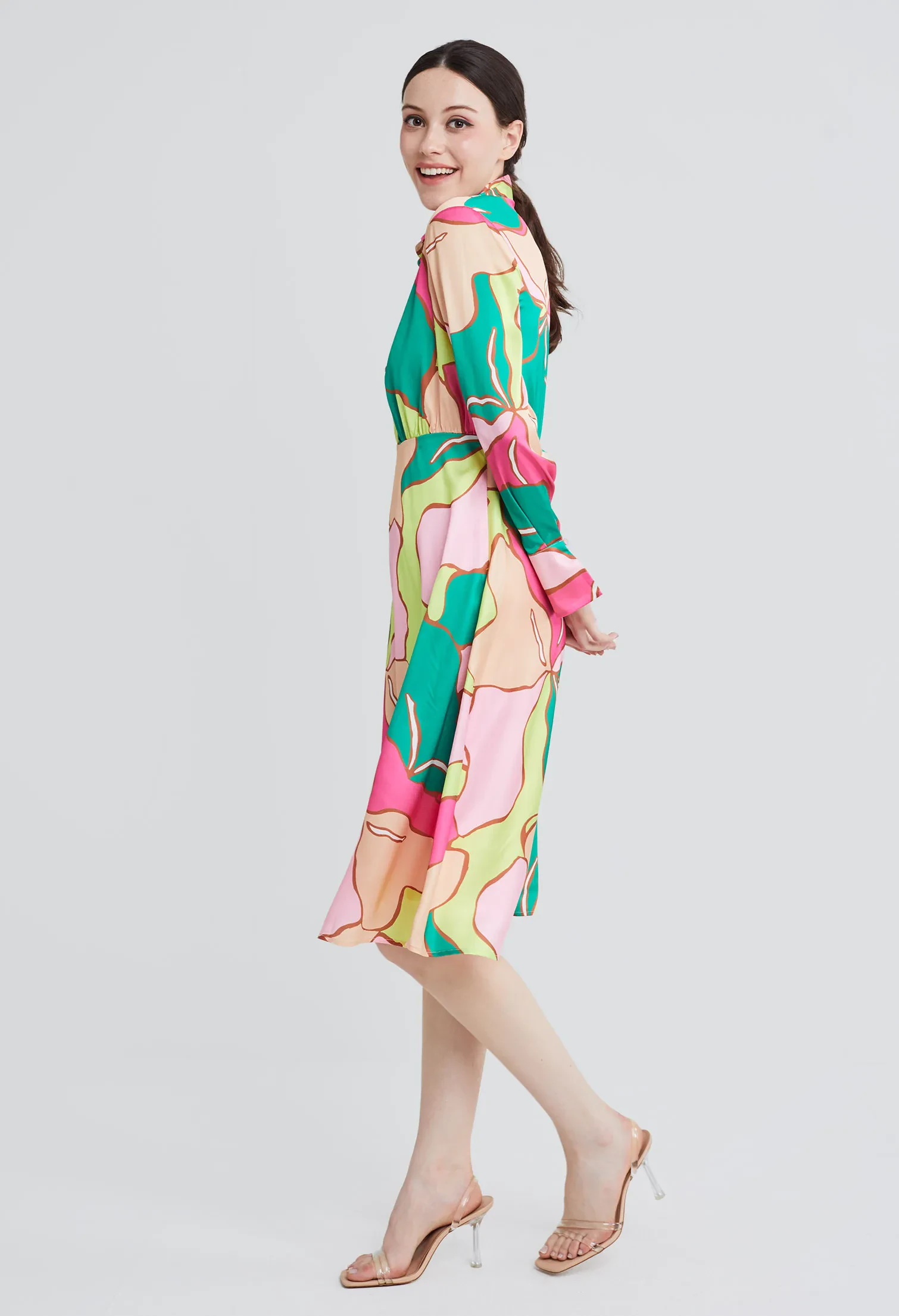 PICASSO FLORAL PETAL SHIRT DRESS [PINK]