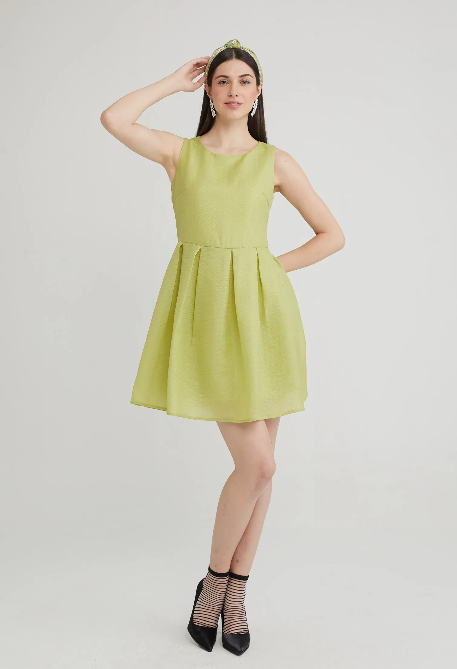 PINAFORE A-LINE DRESS [LIME GREEN]