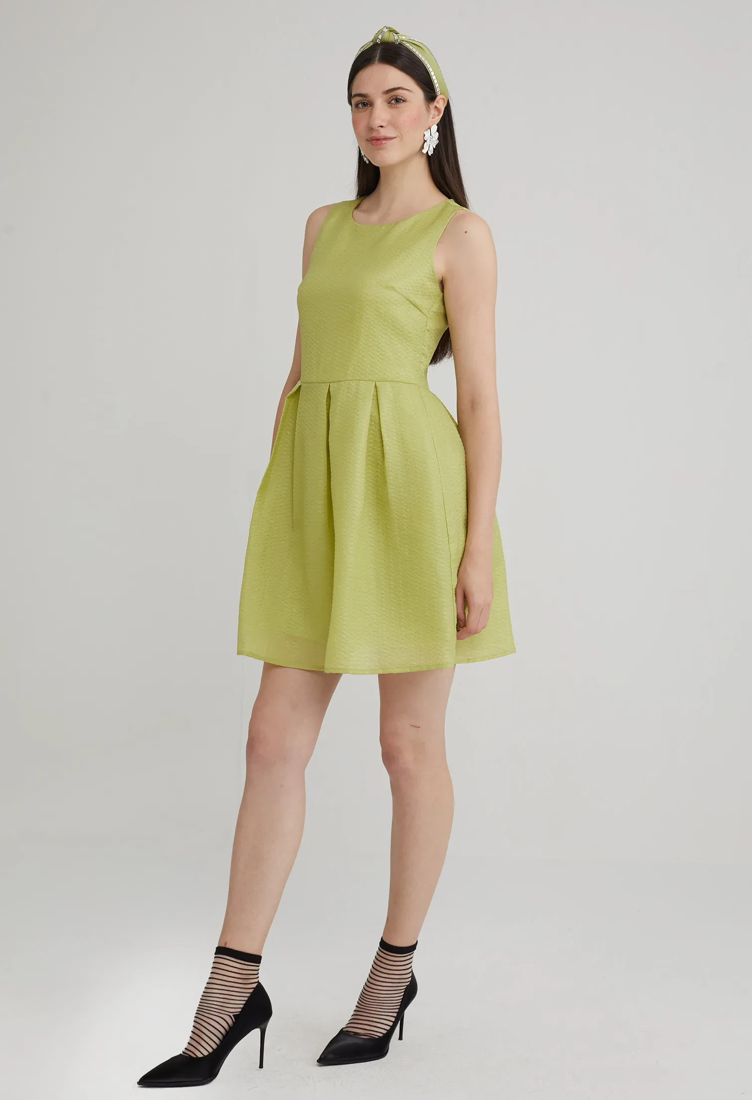 PINAFORE A-LINE DRESS [LIME GREEN]