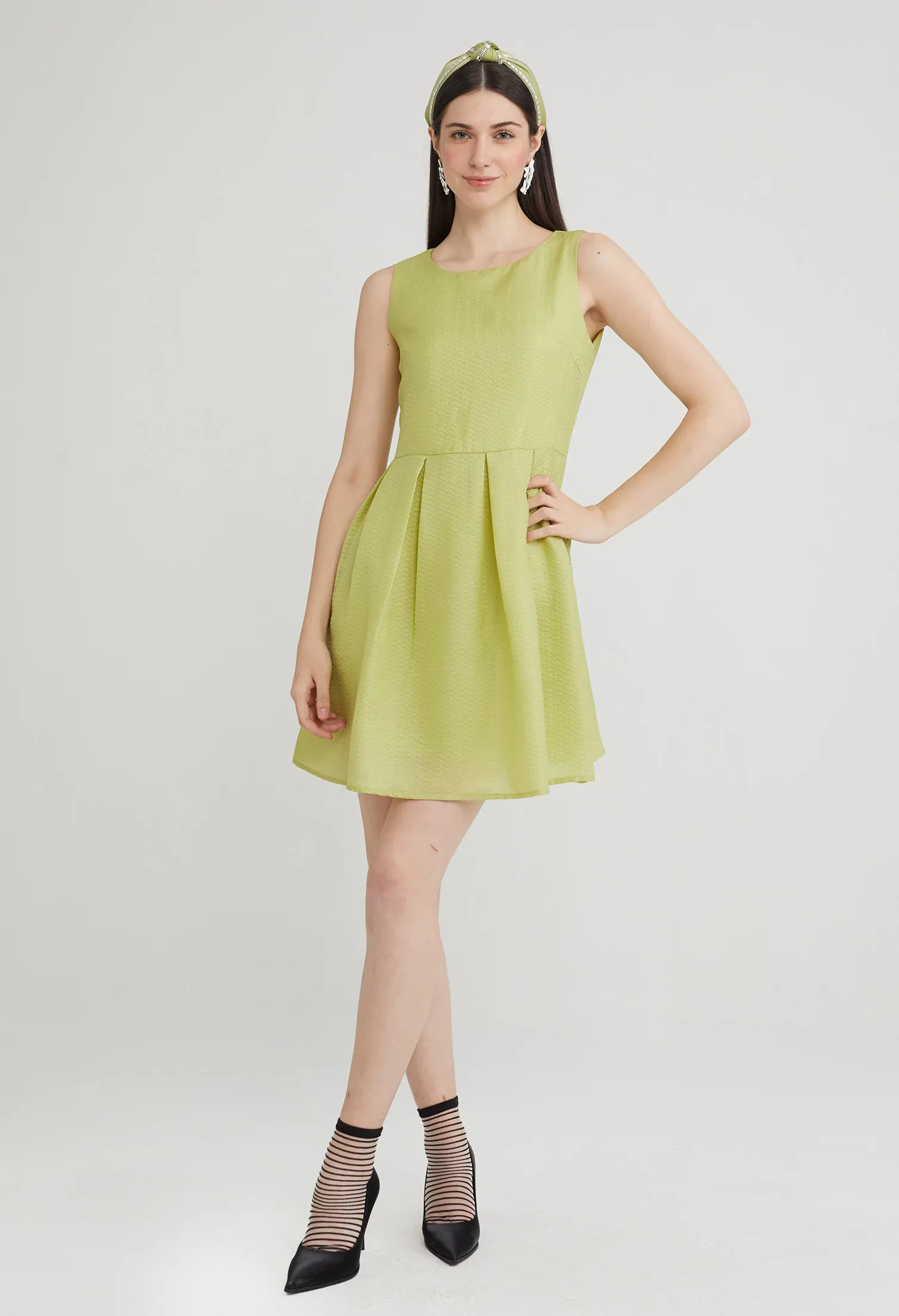 PINAFORE A-LINE DRESS [LIME GREEN]