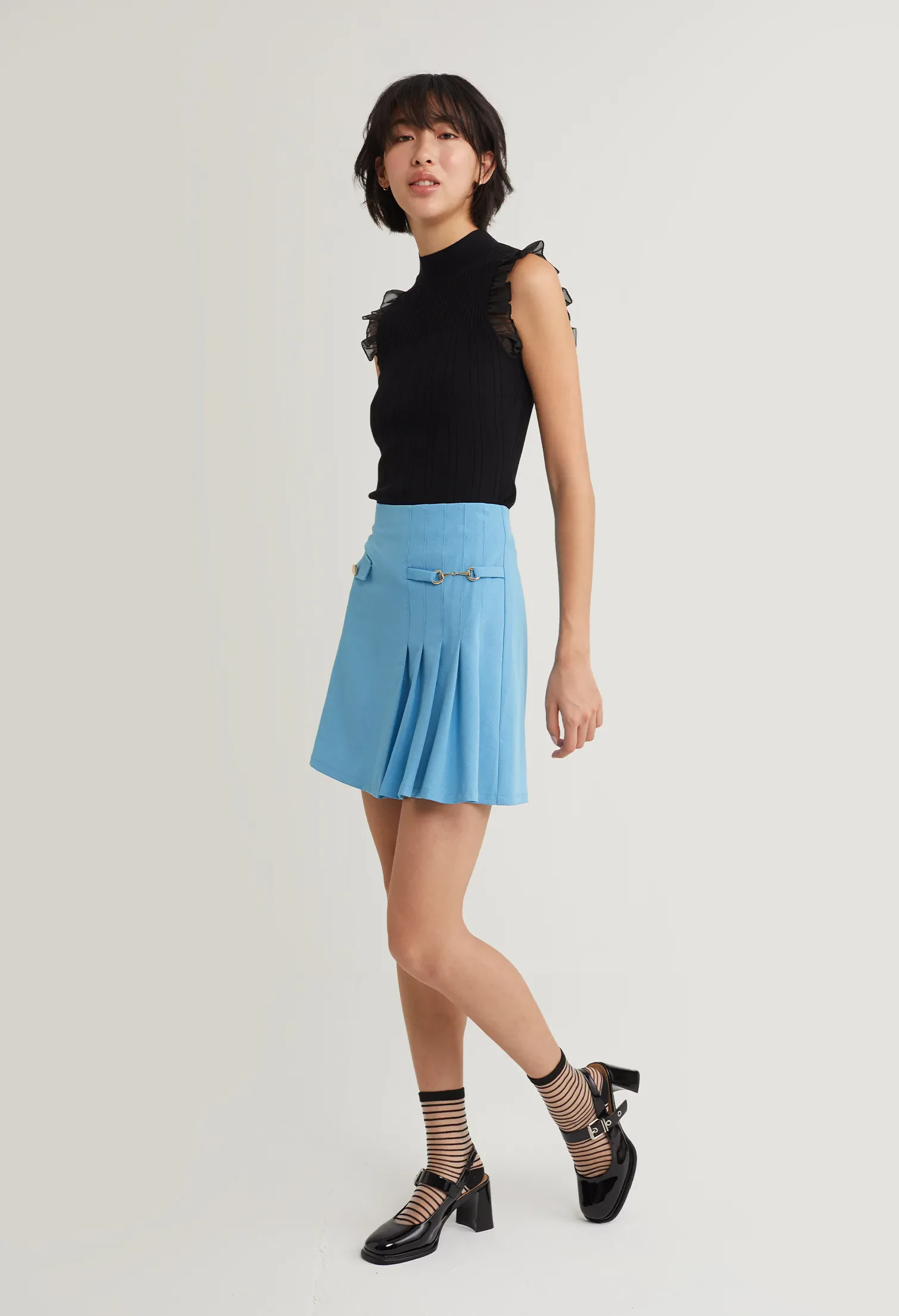 PLEATED ACCENT UTILITY SKIRT [BLUE]