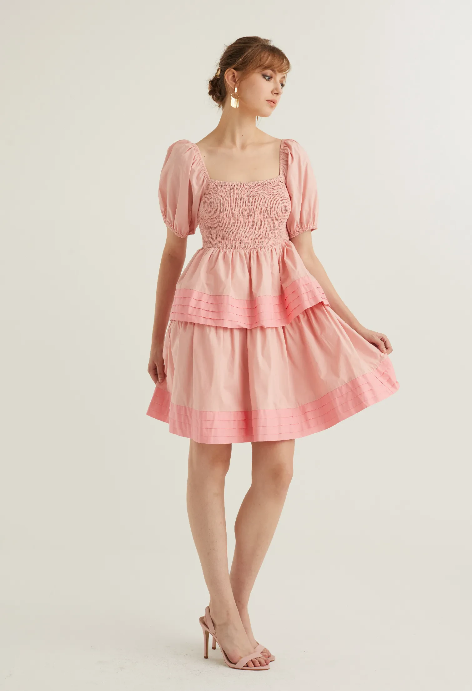 PUFFED SLEEVED BABY DOLL DRESS [BLUSH PINK]